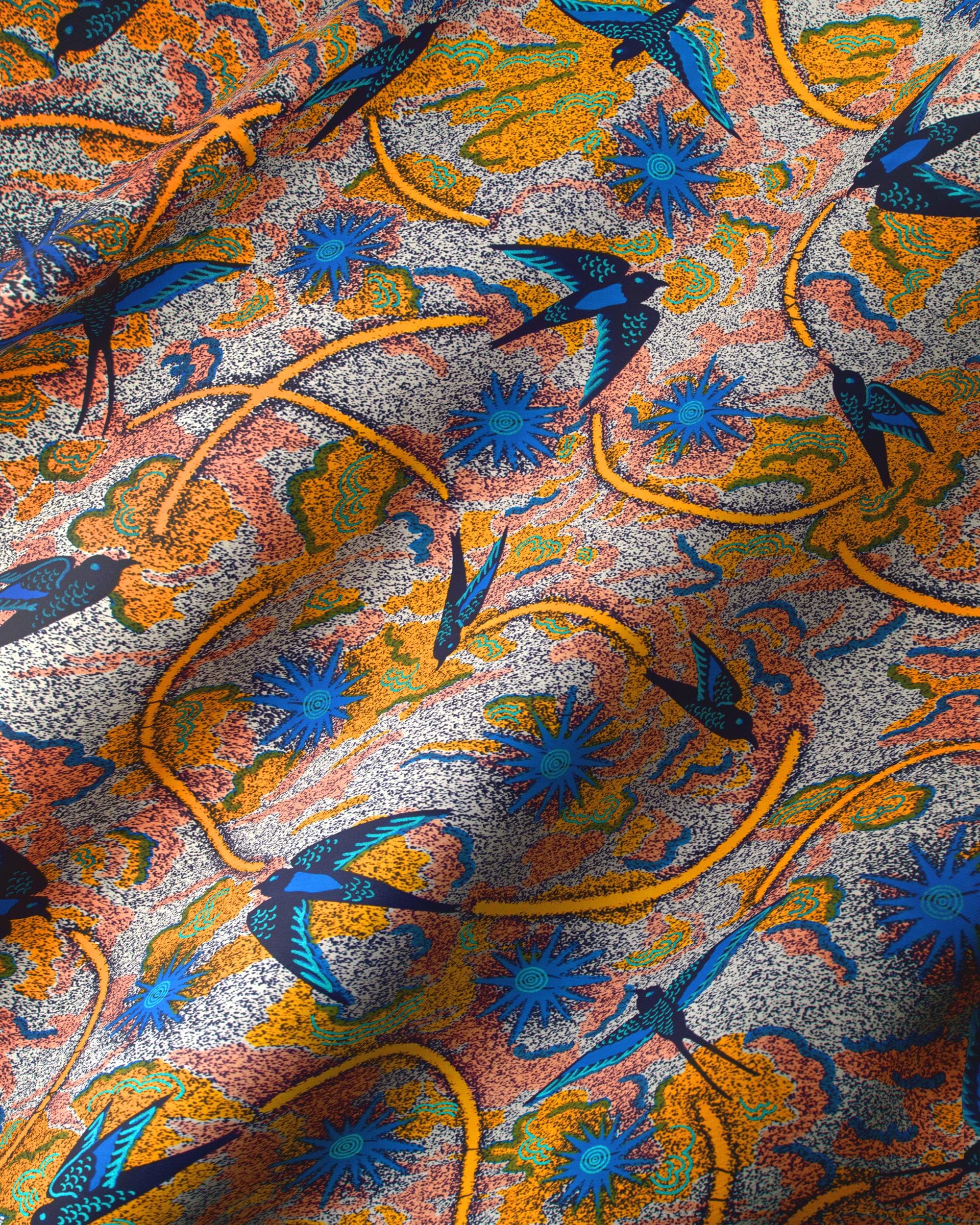 Vibrant fabric pattern blue swallow satin royal vlw1252.005