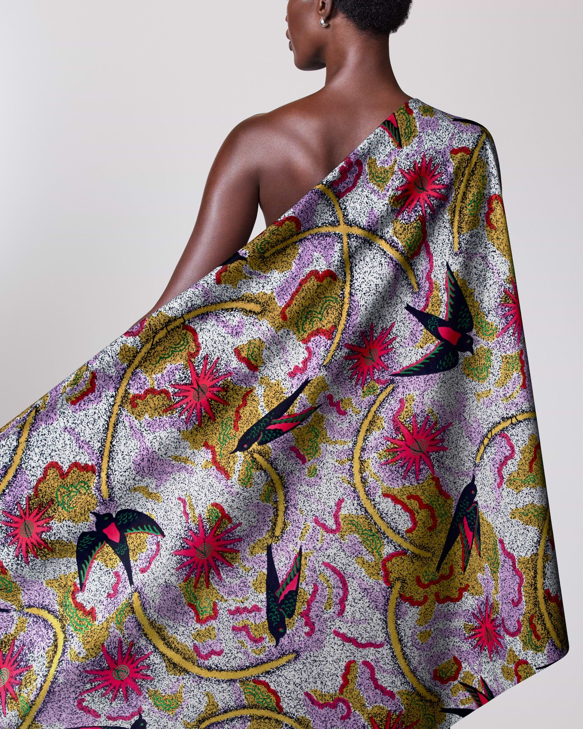 Vibrant patterned wrap dress bold satin royal vlw1252.006