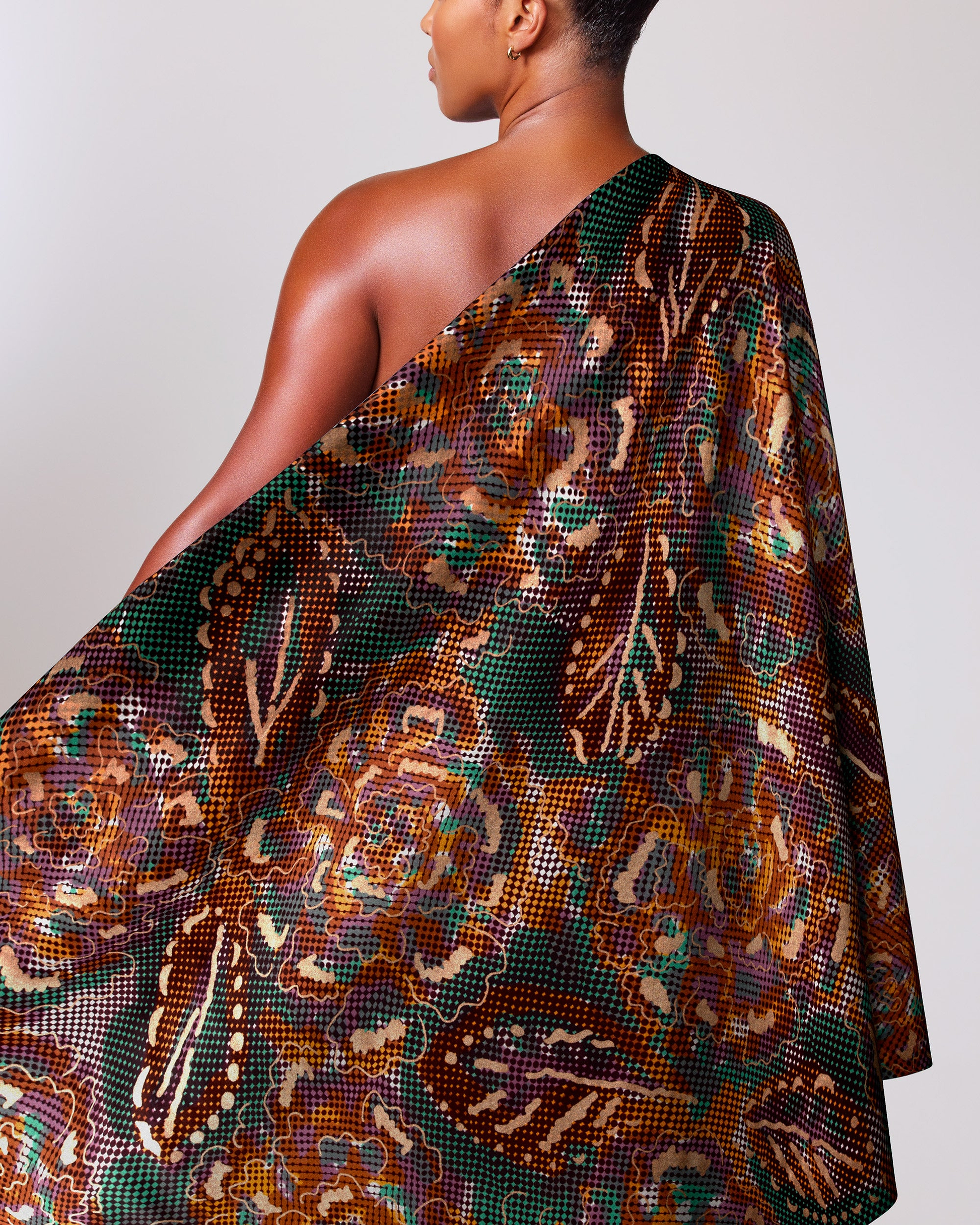 One-shoulder dress made richly patterned satin royal vlw1787.001