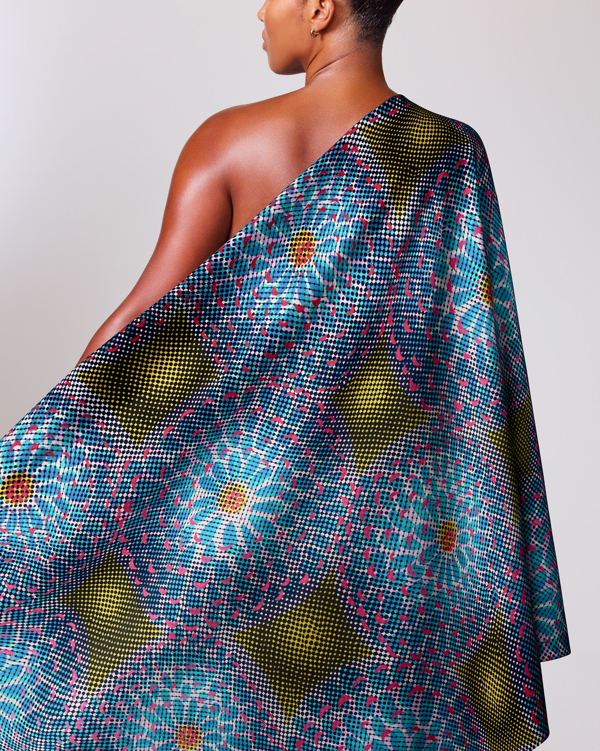 Vibrant one-shoulder wrap dress teal satin royal vlw1787.003