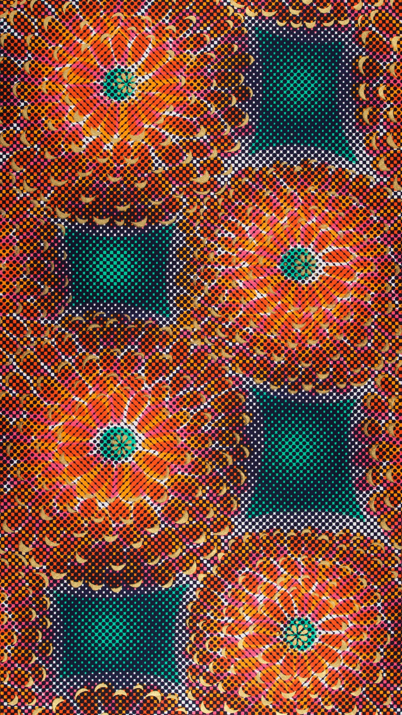 Vibrant orange teal geometric patterned satin royal vlw1787.006