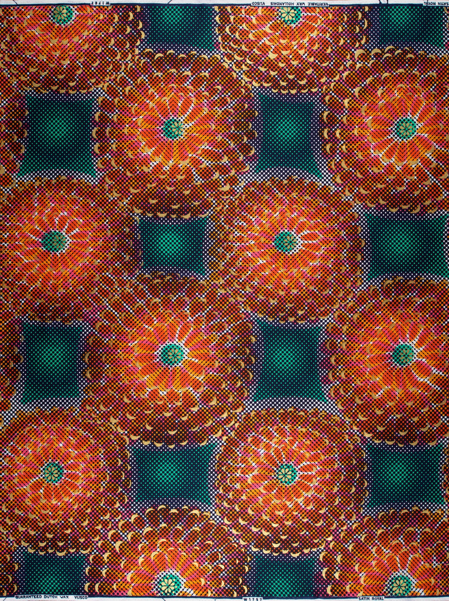 Vibrant orange green floral patterned satin royal vlw1787.006