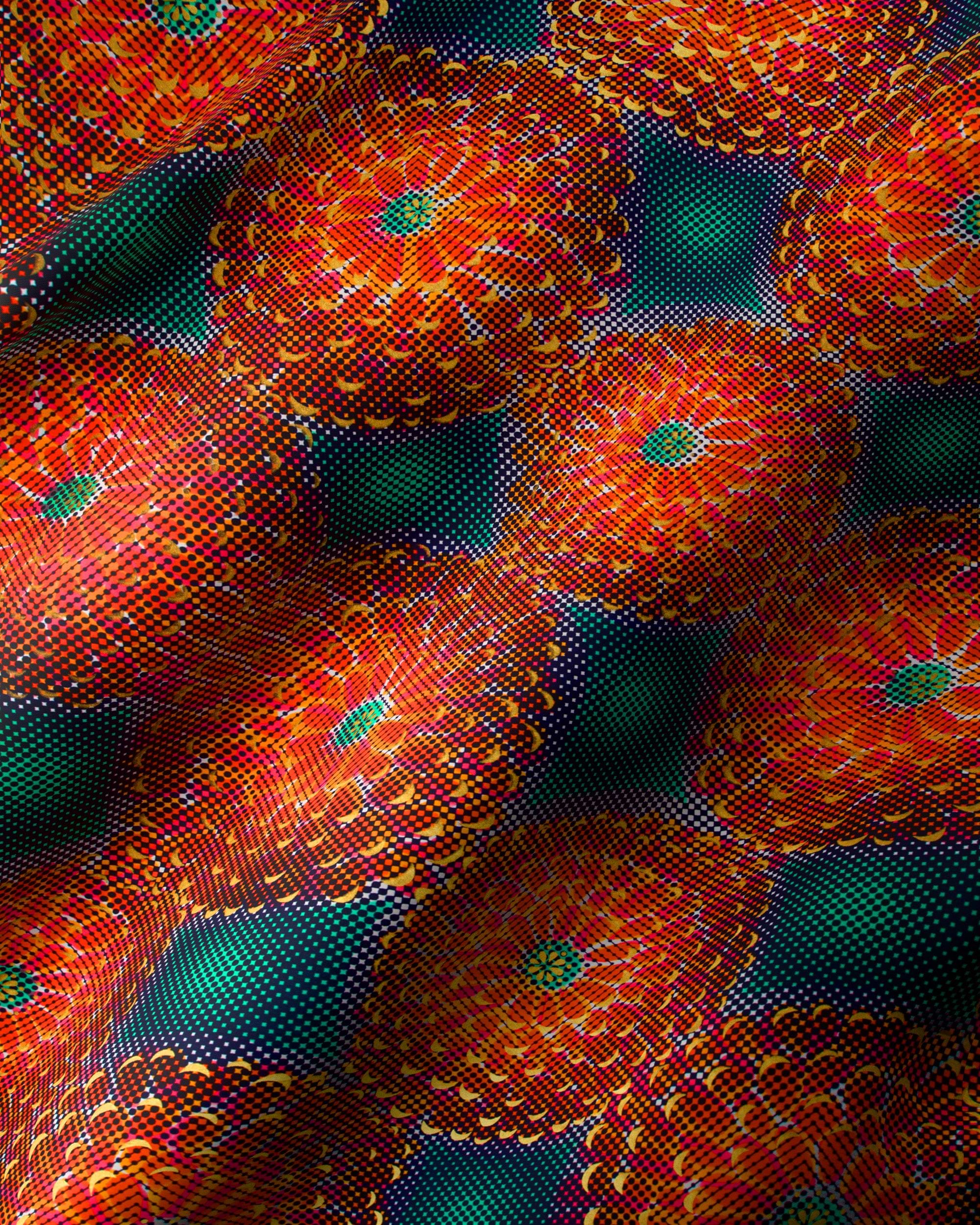 Vibrant orange green floral patterned satin royal vlw1787.006