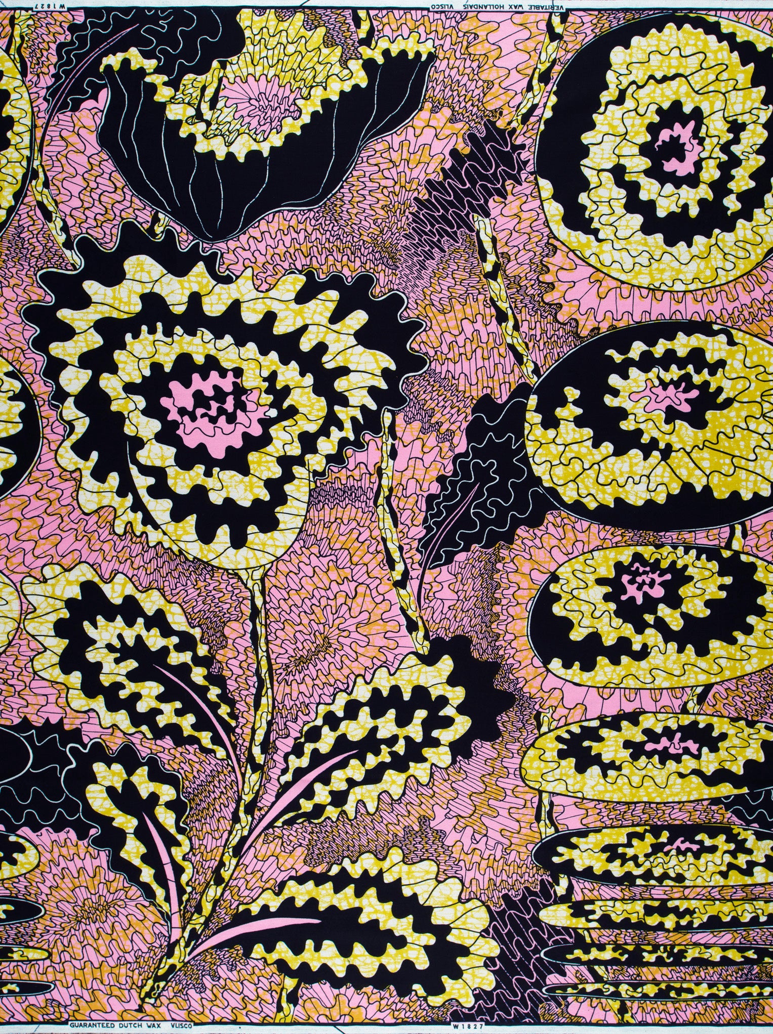 Vibrant pink yellow floral-patterned fabric wax hollandais vlw1827.001