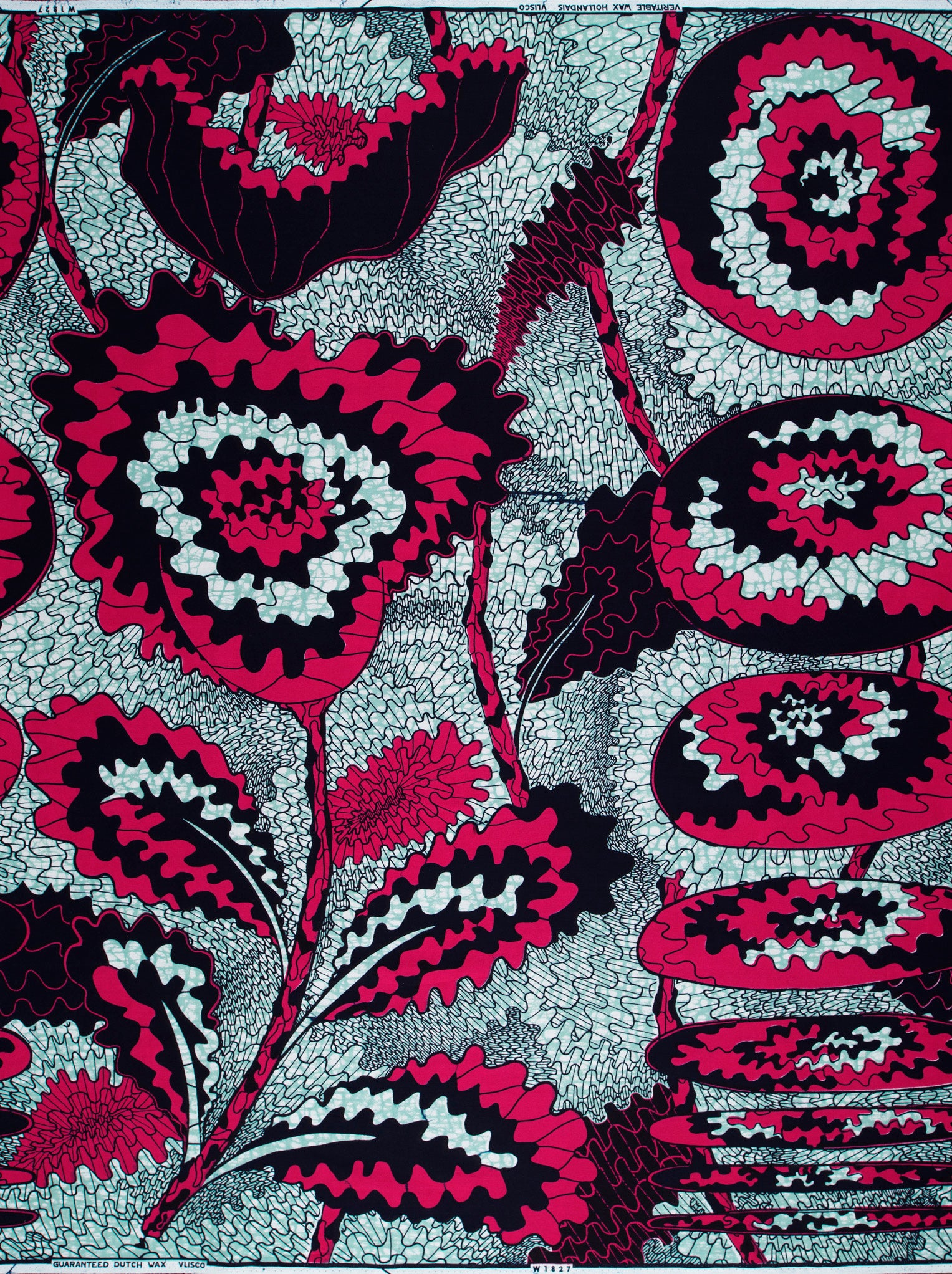 Vibrant red black white floral-patterned wax hollandais vlw1827.002