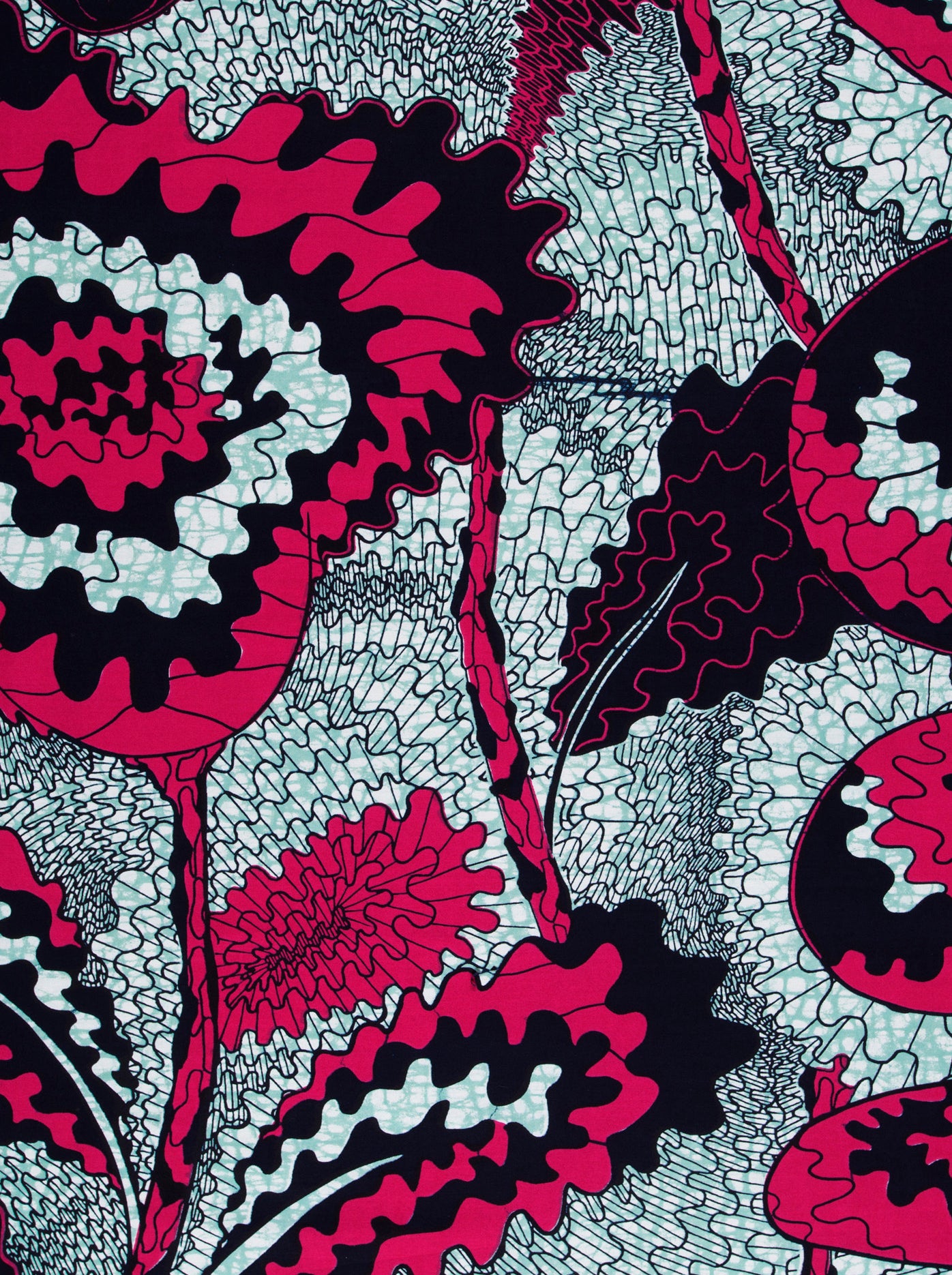 Vibrant red black floral patterned wax hollandais vlw1827.002