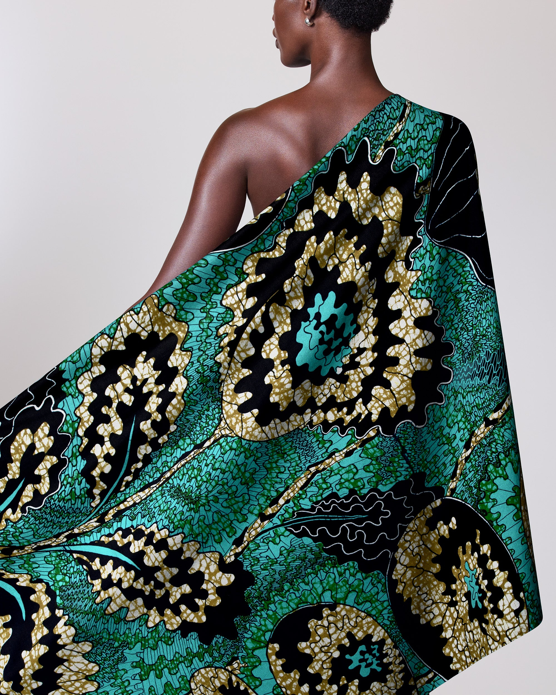 Vibrant teal gold patterned african wax hollandais vlw1827.003