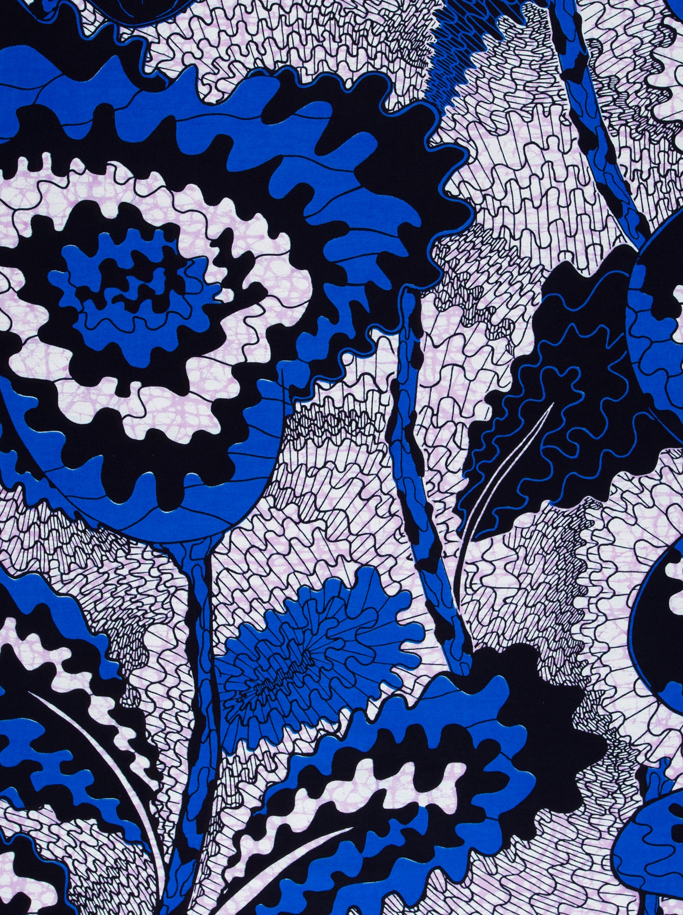 Vibrant blue black floral patterned wax hollandais vlw1827.004