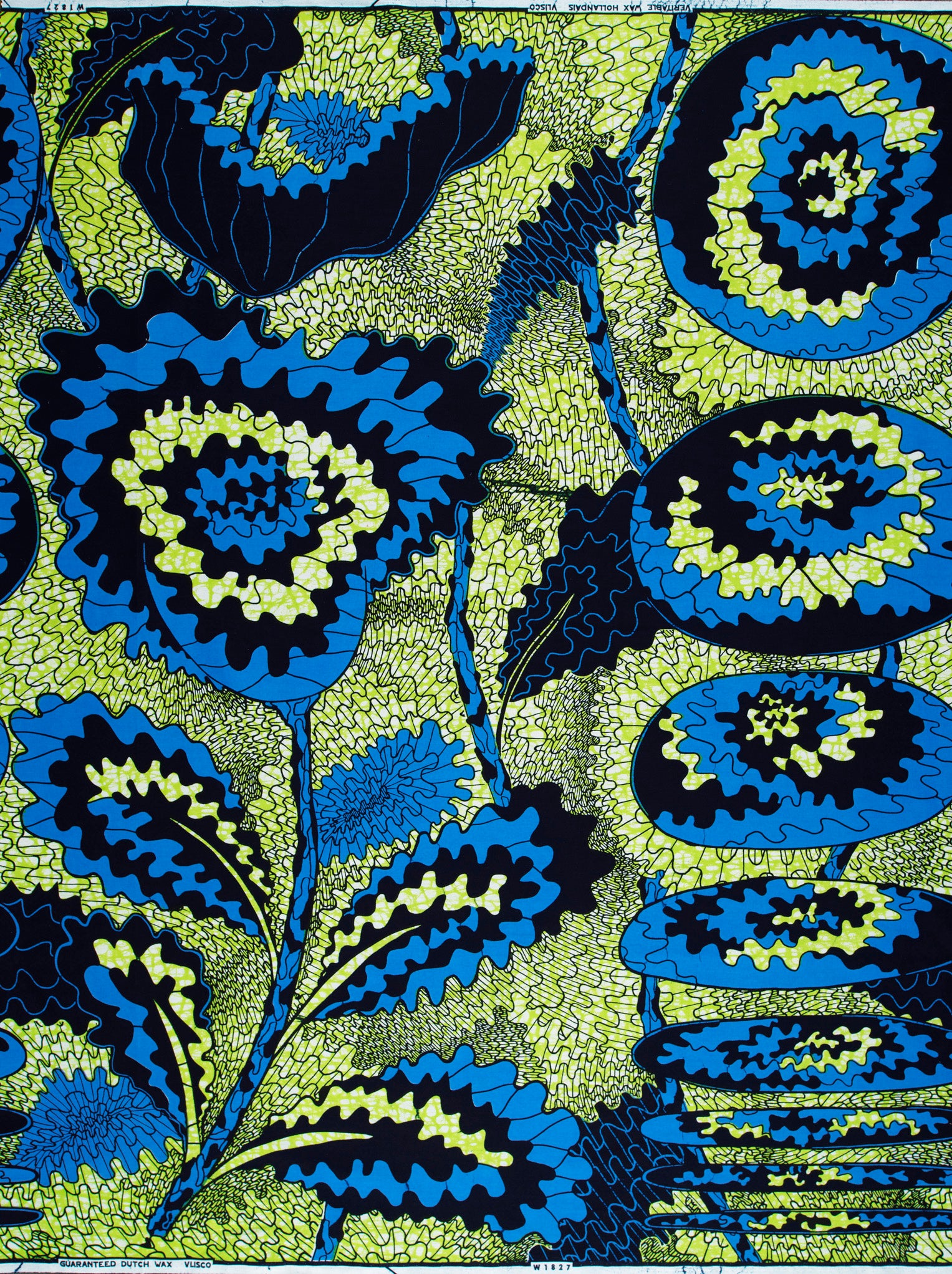 Vibrant blue lime green floral-patterned wax hollandais vlw1827.005