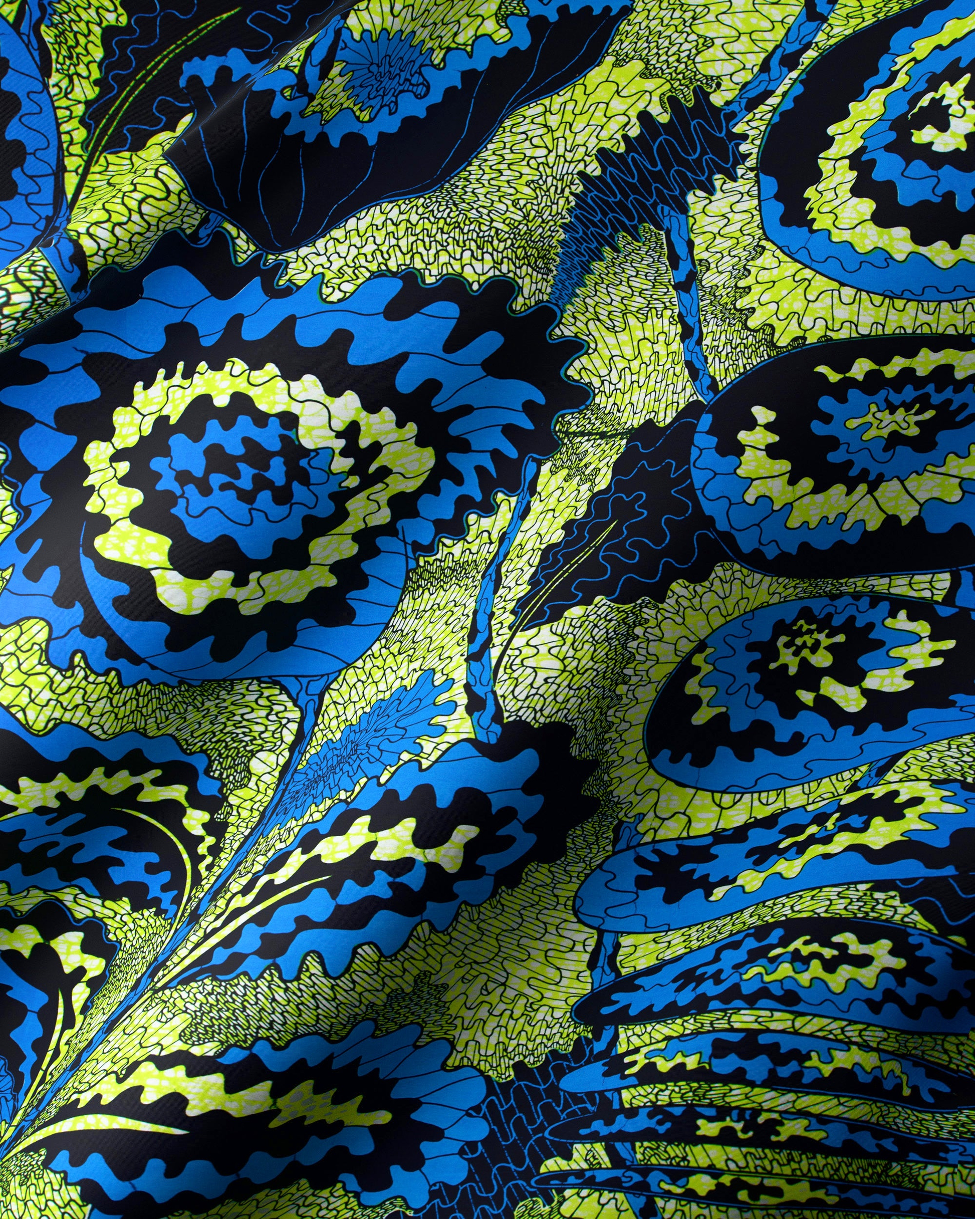 Vibrant blue lime green floral-patterned wax hollandais vlw1827.005