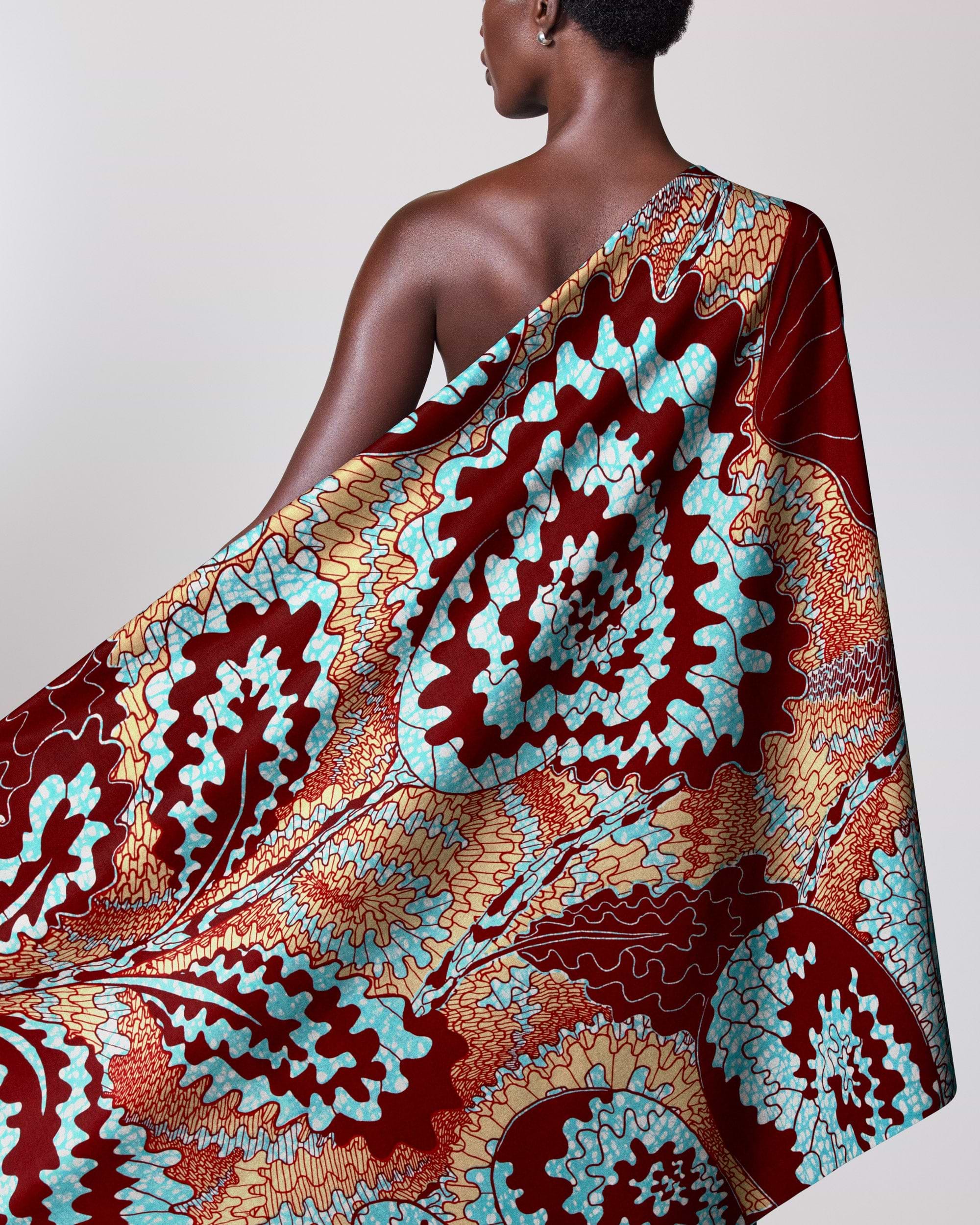 Vibrant one-shoulder wrap dress bold wax hollandais vlw1827.006