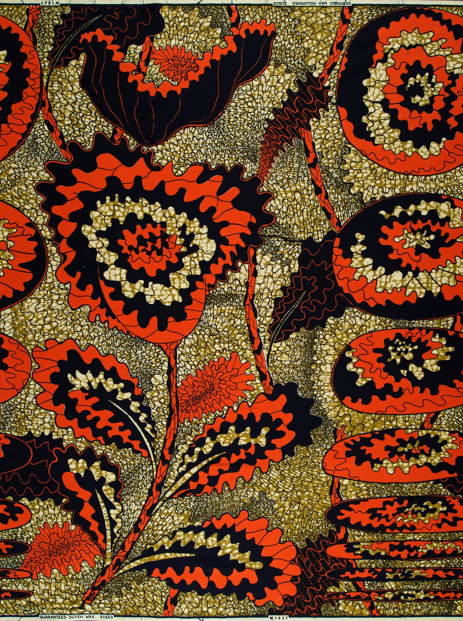 Vibrant red black floral patterned wax hollandais vlw1827.007