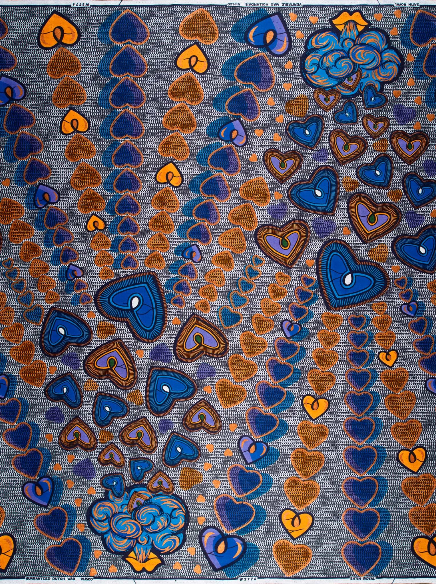 Vibrant blue orange heart-patterned fabric satin royal vlw2776.002