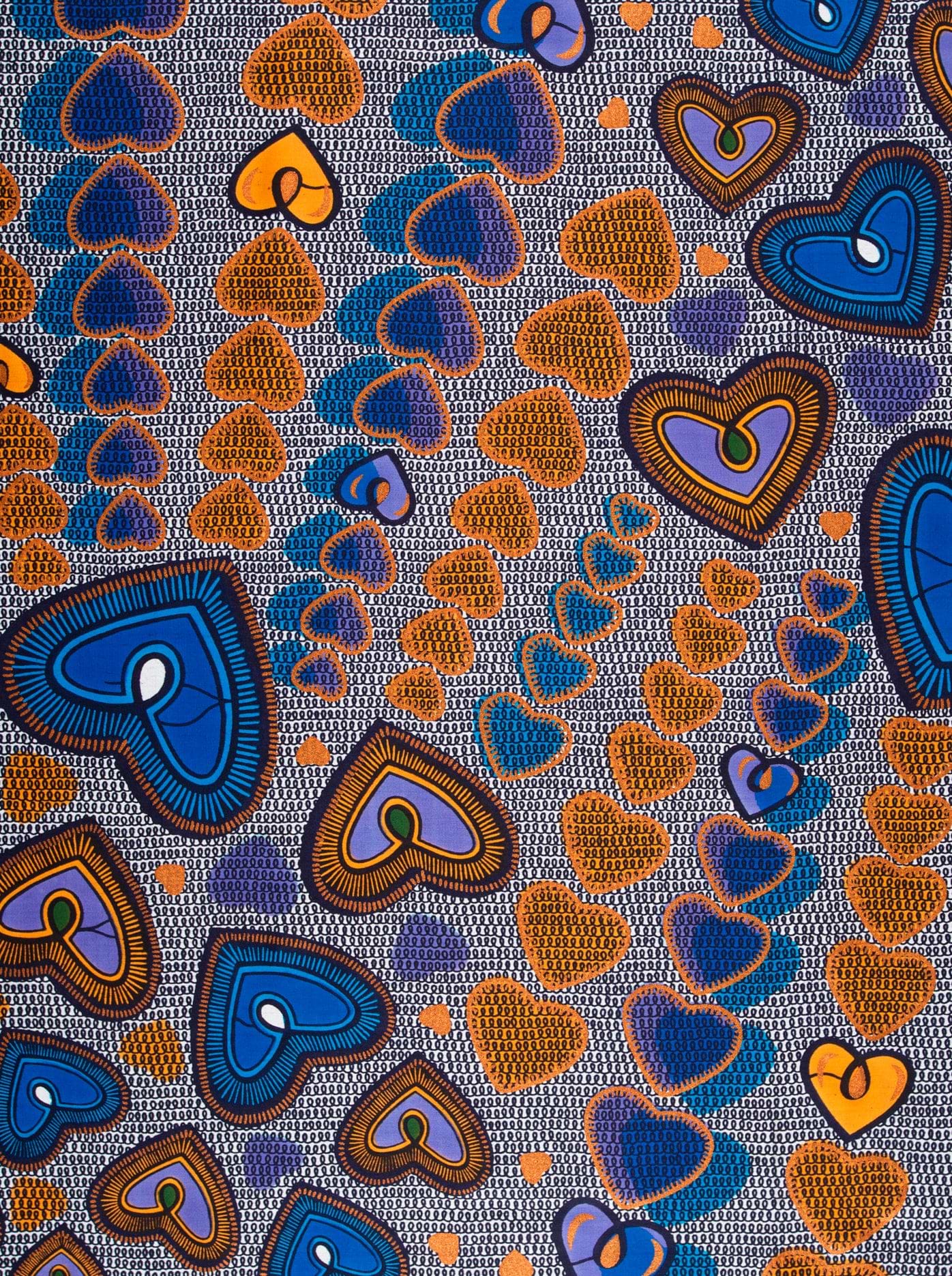 Vibrant blue orange purple heart-patterned satin royal vlw2776.002