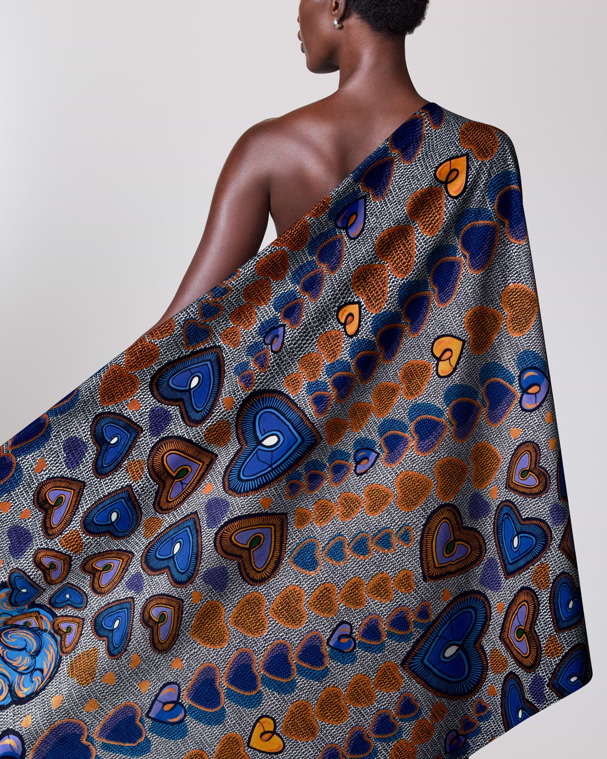 Vibrant patterned wrap dress shades satin royal vlw2776.002