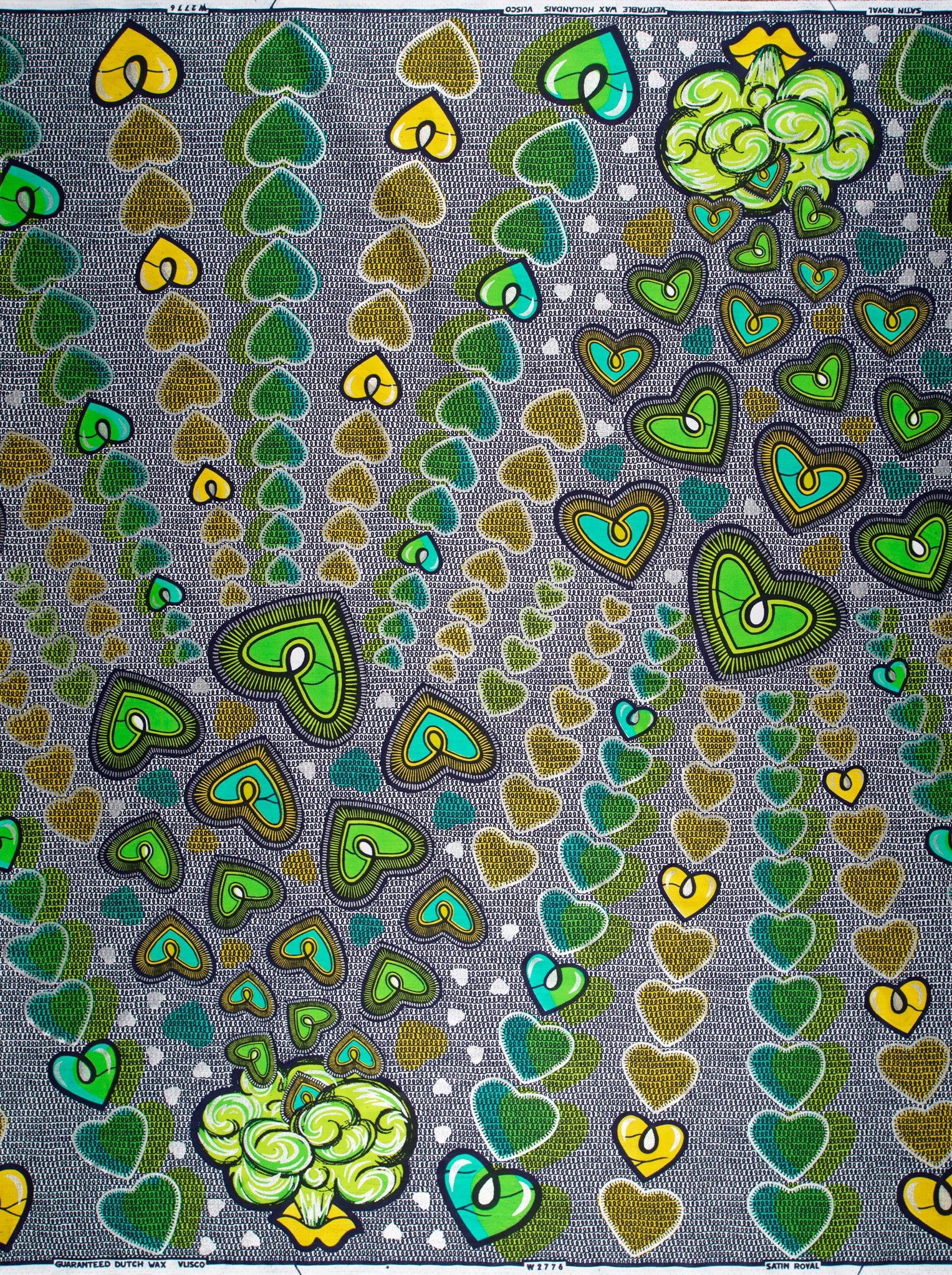 Vibrant green yellow heart-patterned african satin royal vlw2776.004