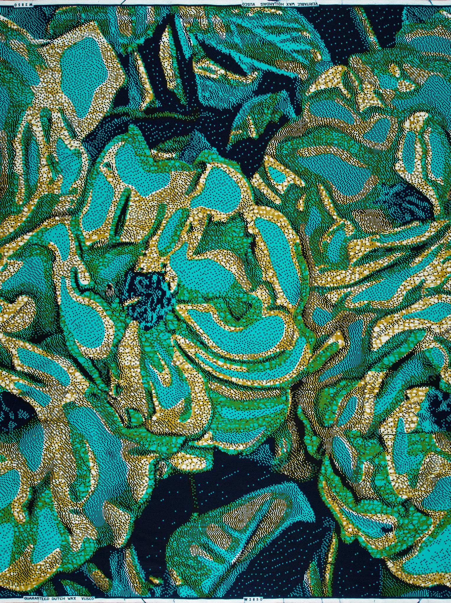 Vibrant teal gold floral fabric wax hollandais vlw2850.002