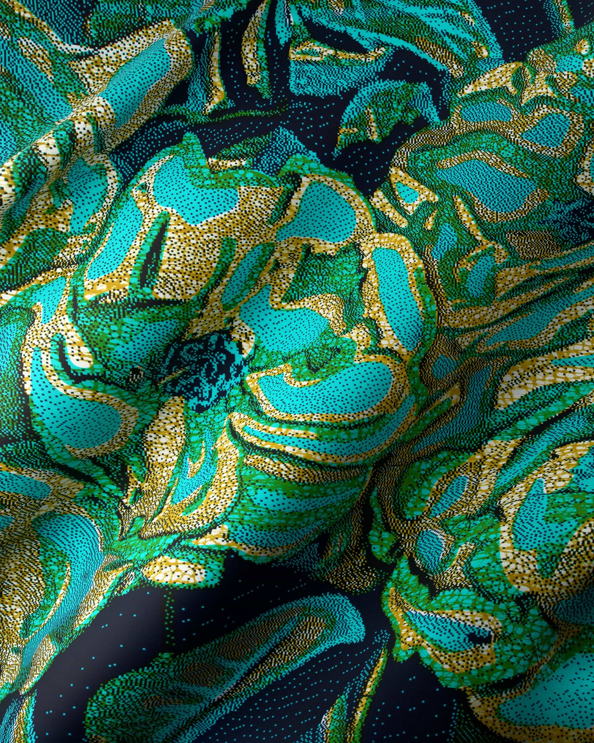 Vibrant teal gold abstract floral wax hollandais vlw2850.002