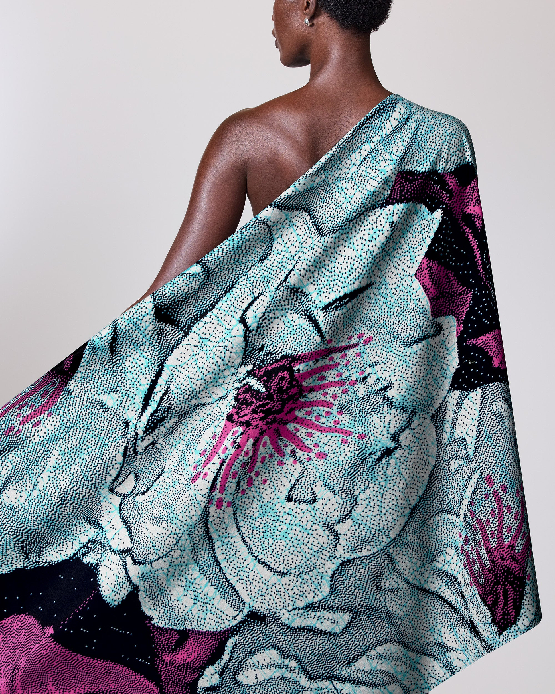 One-shoulder wrap scarf bold floral wax hollandais vlw2850.004