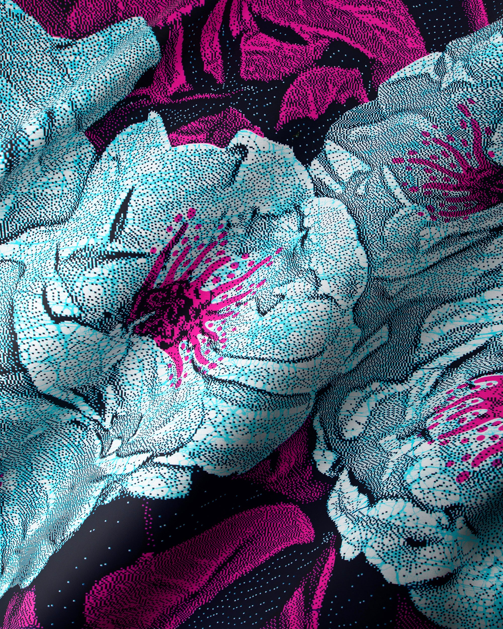 Vibrant turquoise magenta floral fabric wax hollandais vlw2850.004
