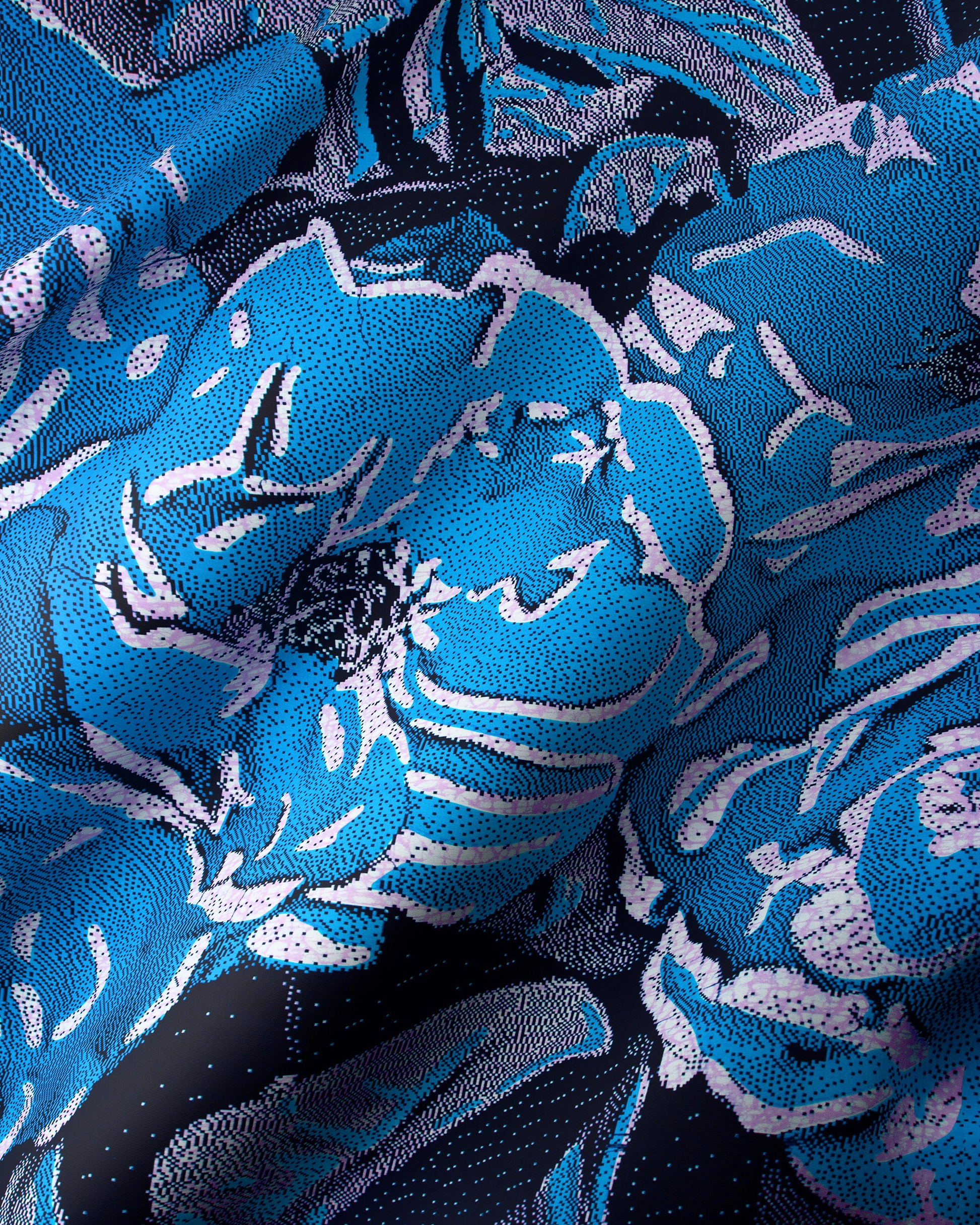 Blue floral fabric white black wax hollandais vlw2850.006