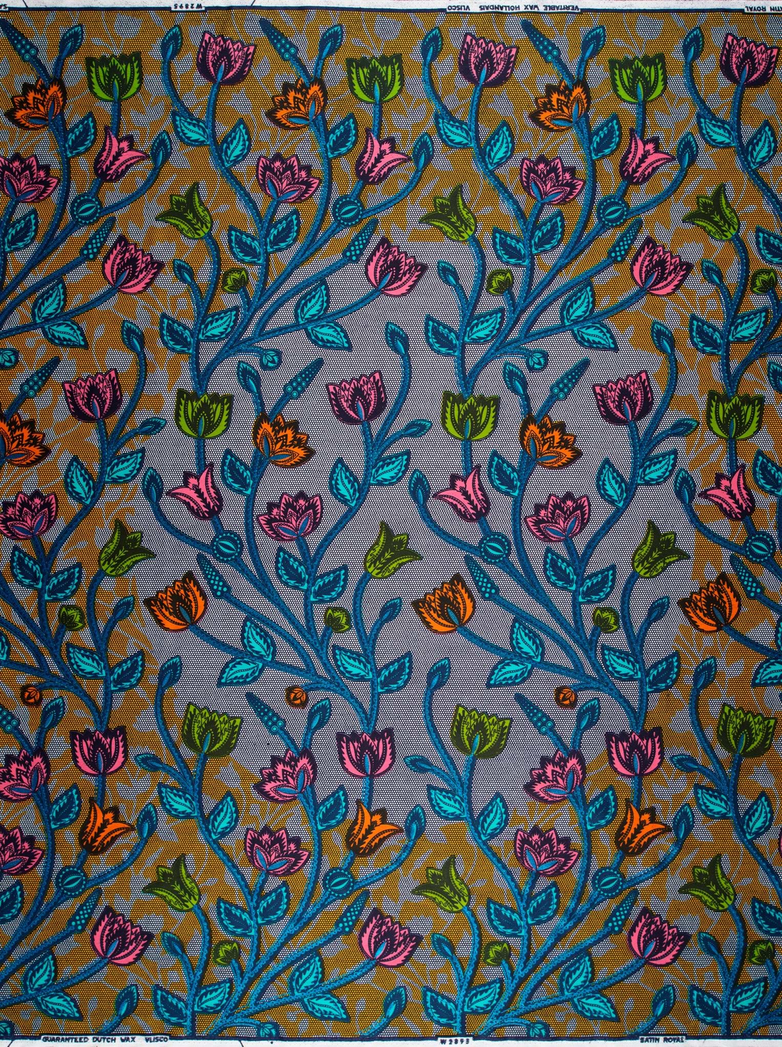 Vibrant floral fabric bold blue satin royal vlw2895.008