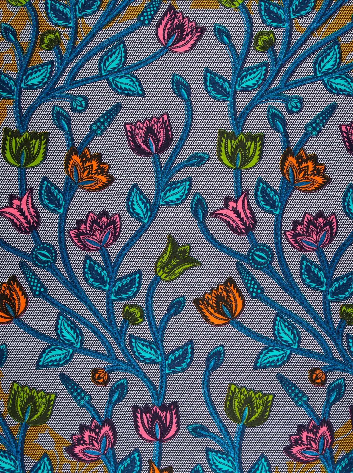 Vibrant floral-patterned fabric bold blue satin royal vlw2895.008