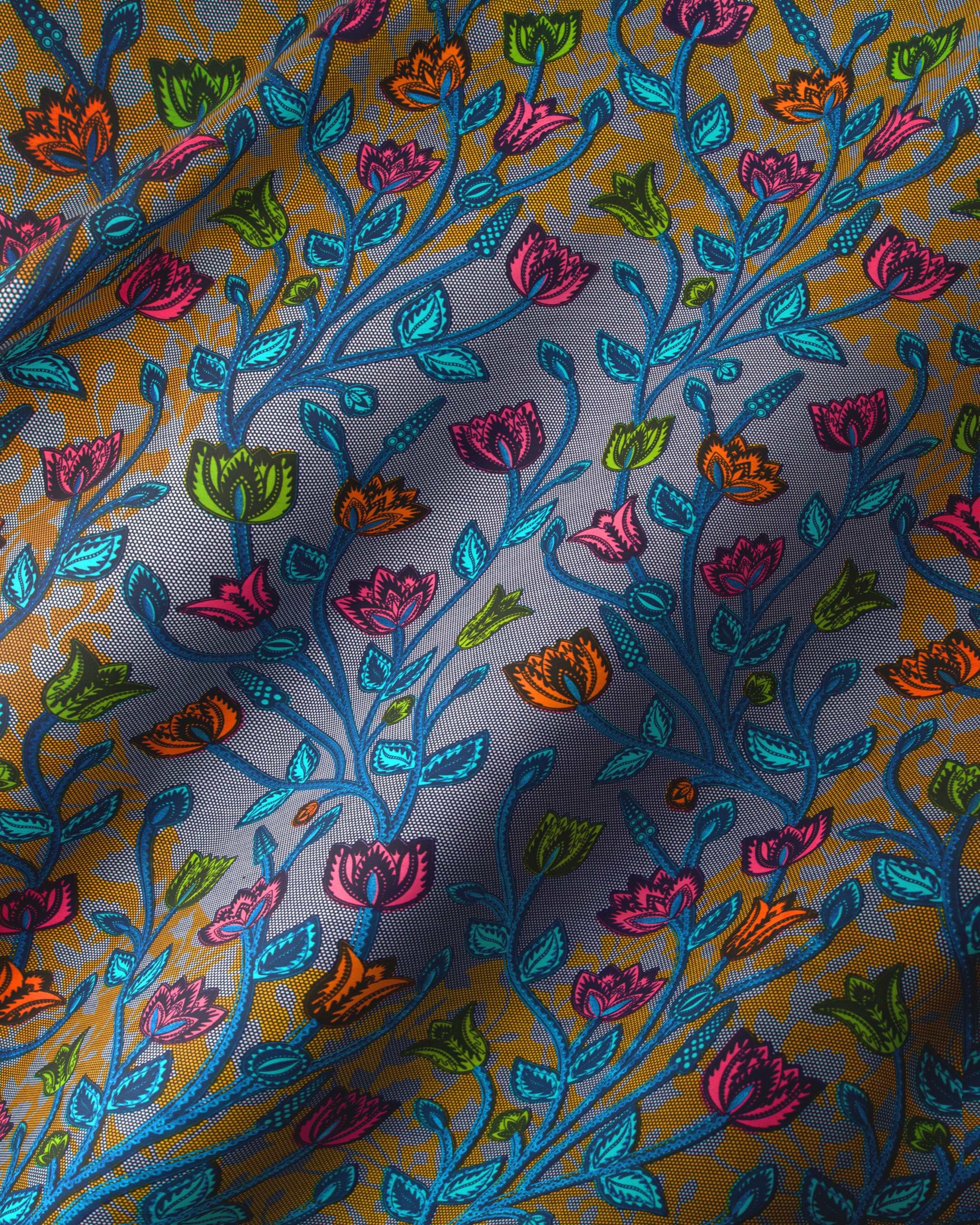 Vibrant floral-patterned fabric intricate blue satin royal vlw2895.008