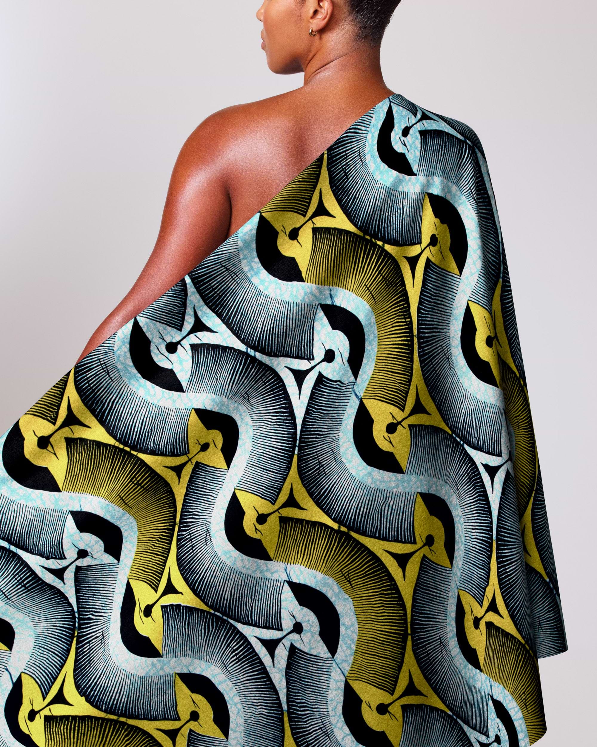 Vibrant one-shoulder wrap dress bold wax hollandais vlw2975.004