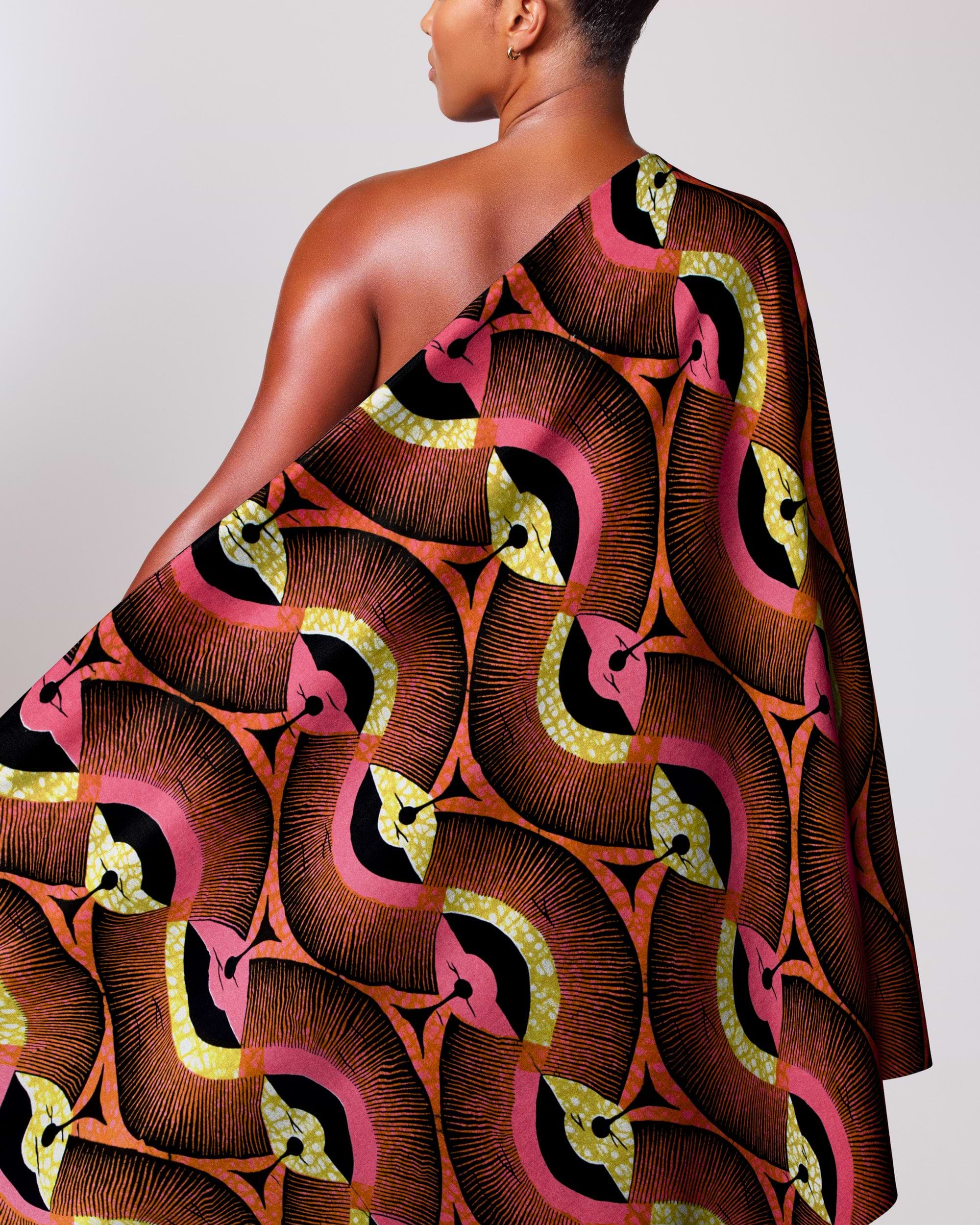 Vibrant one-shoulder wrap dress bold wax hollandais vlw2975.005