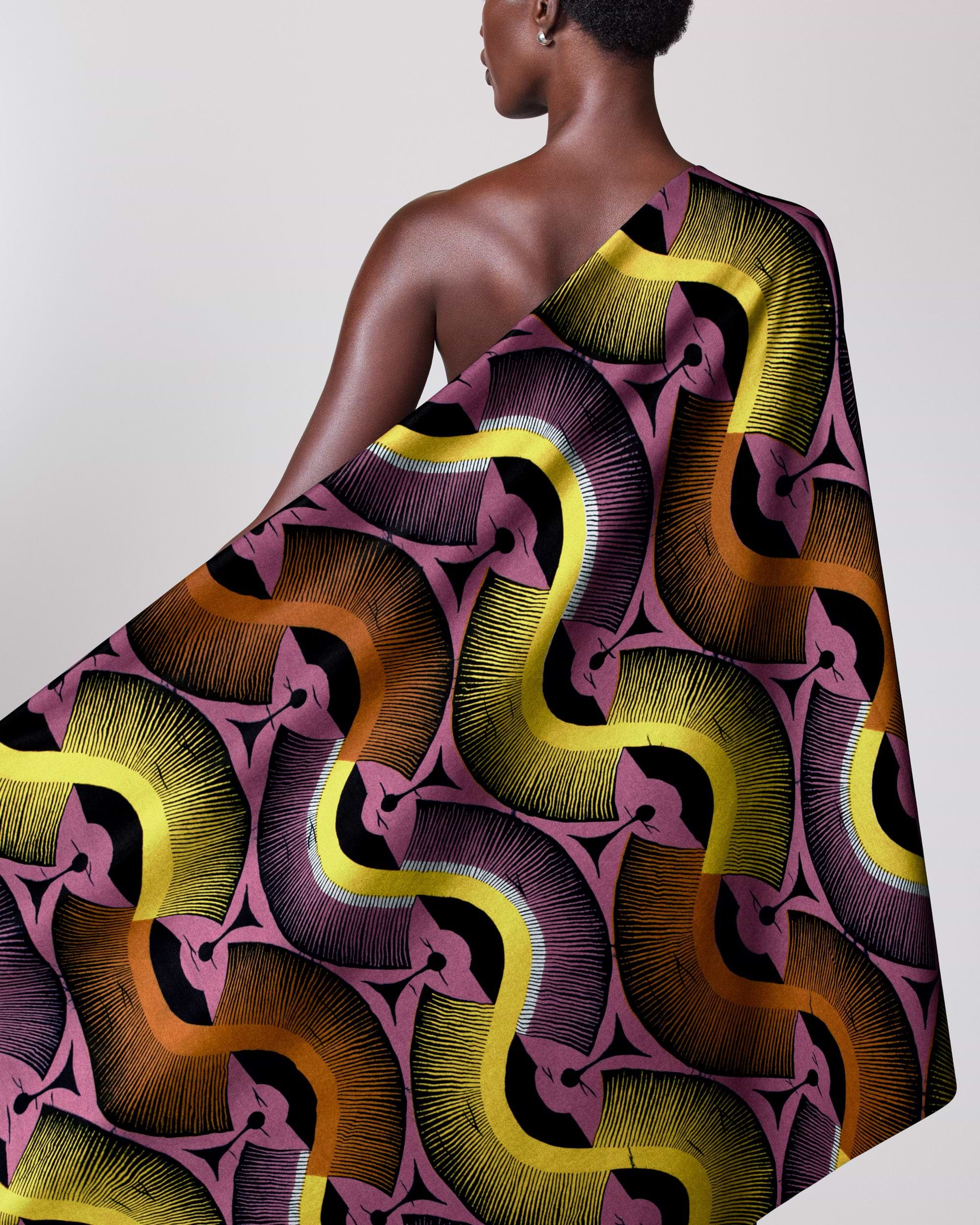 Vibrant one-shoulder wrap dress bold wax hollandais vlw2975.006
