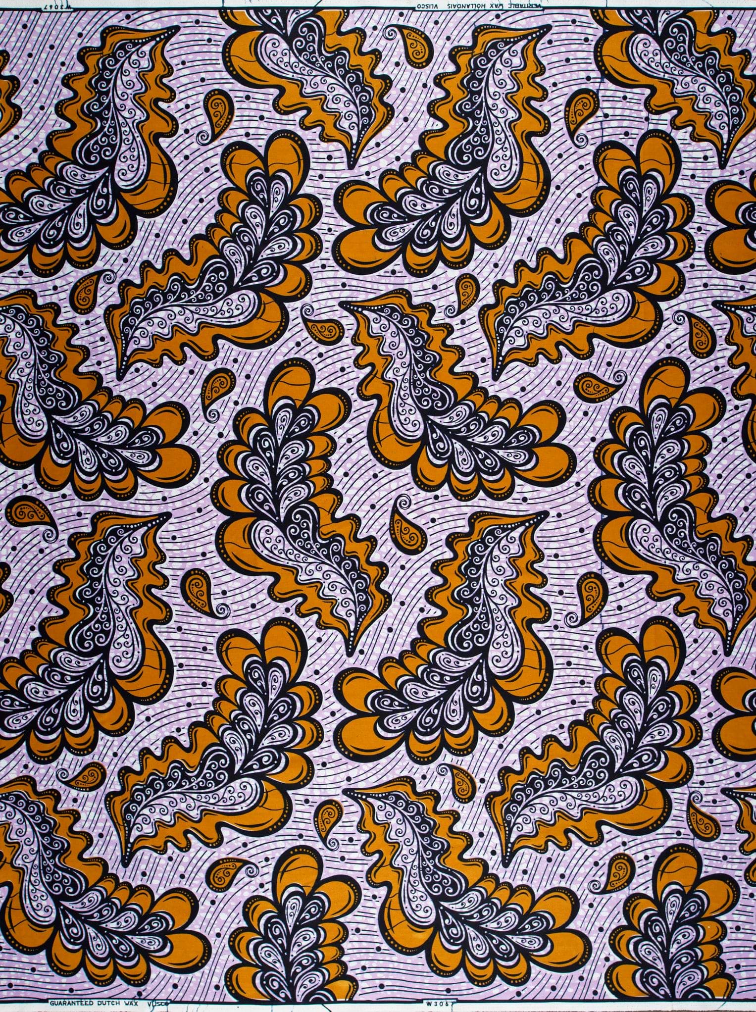 Vibrant orange gray paisley-patterned african wax hollandais vlw3067.011