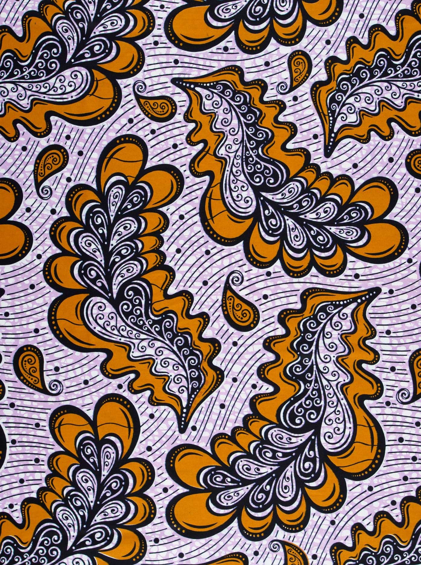 Vibrant orange black paisley-patterned fabric wax hollandais vlw3067.011