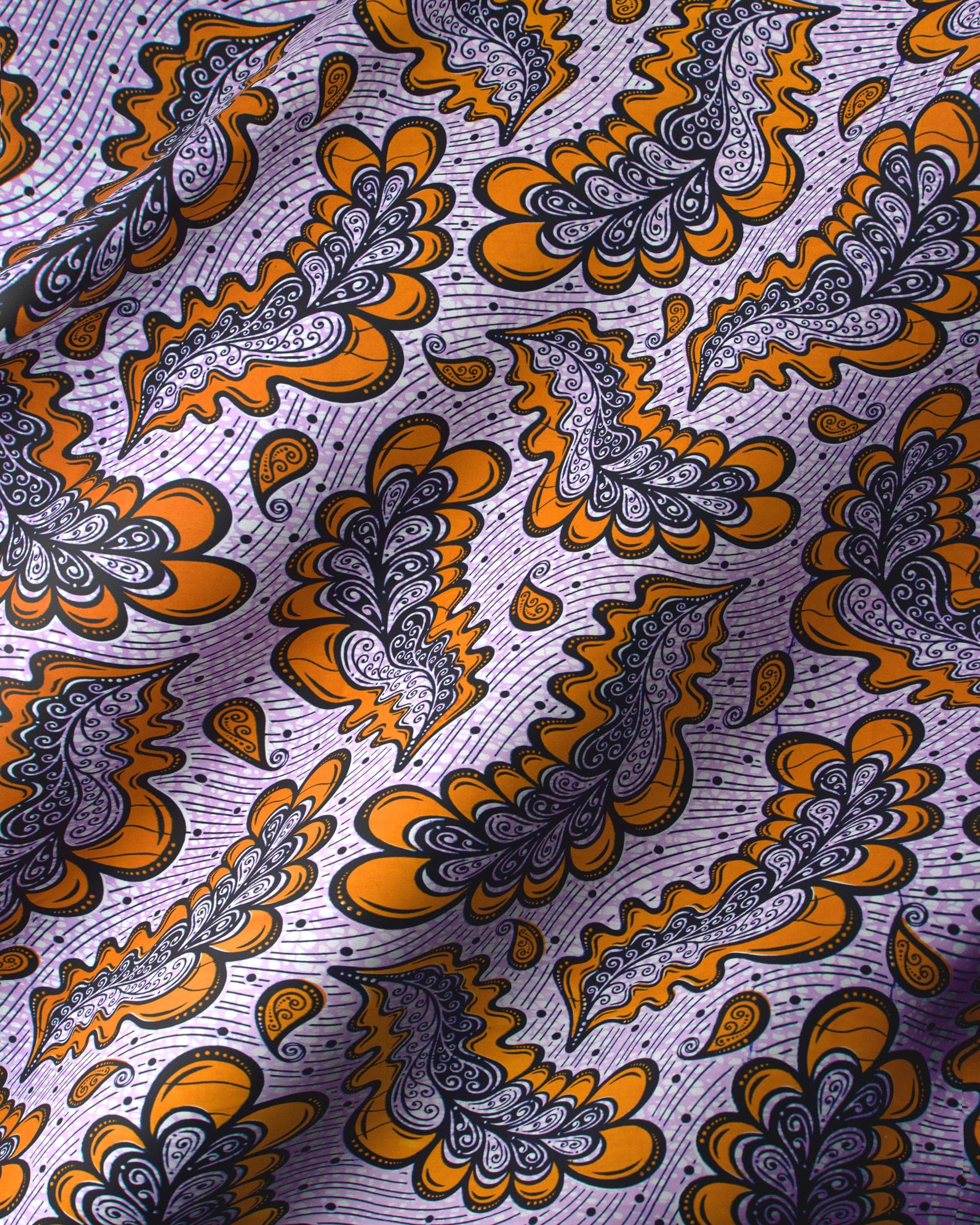 Vibrant orange purple paisley-patterned fabric wax hollandais vlw3067.011