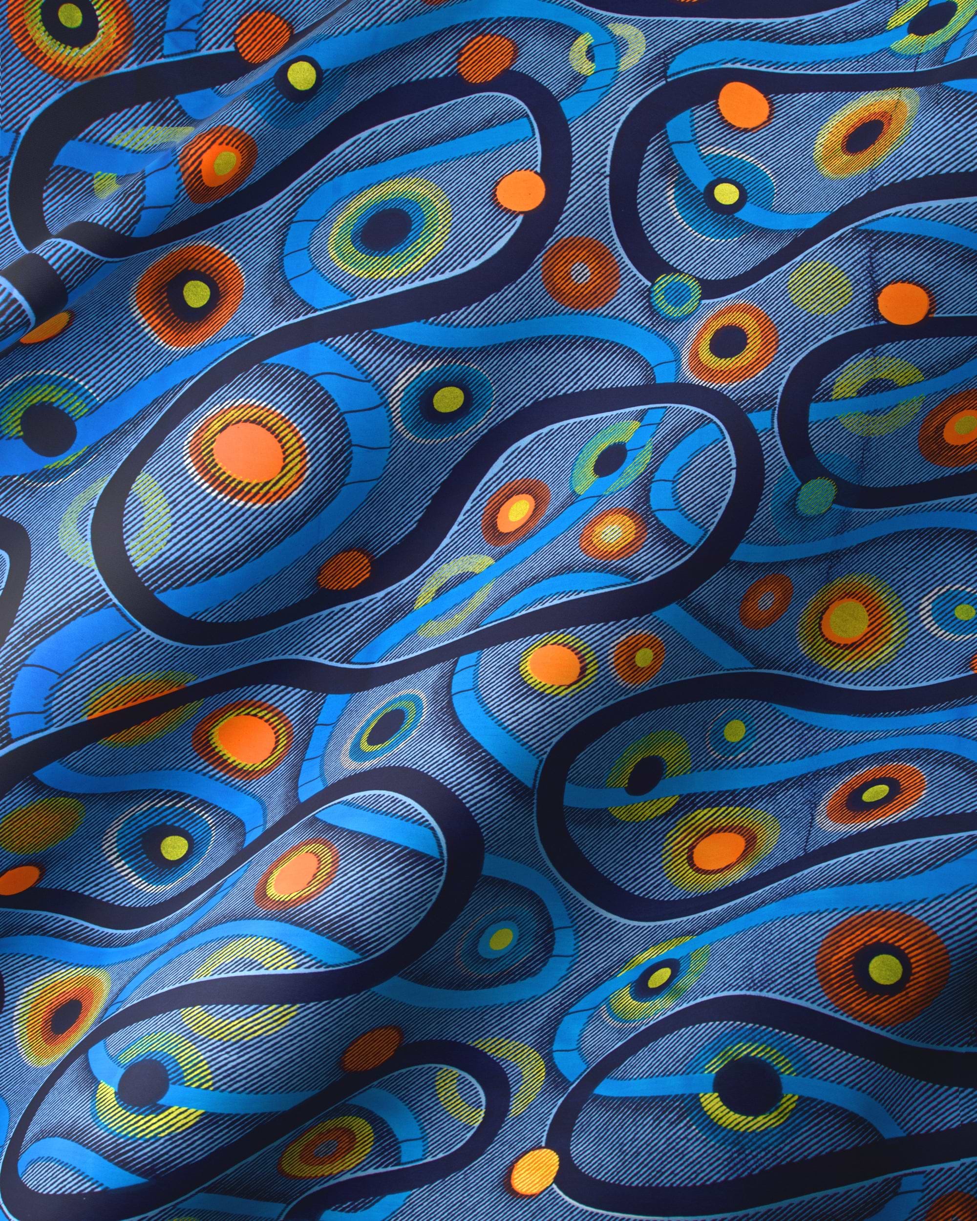 Blue fabric vibrant abstract pattern satin royal vlw3211.001