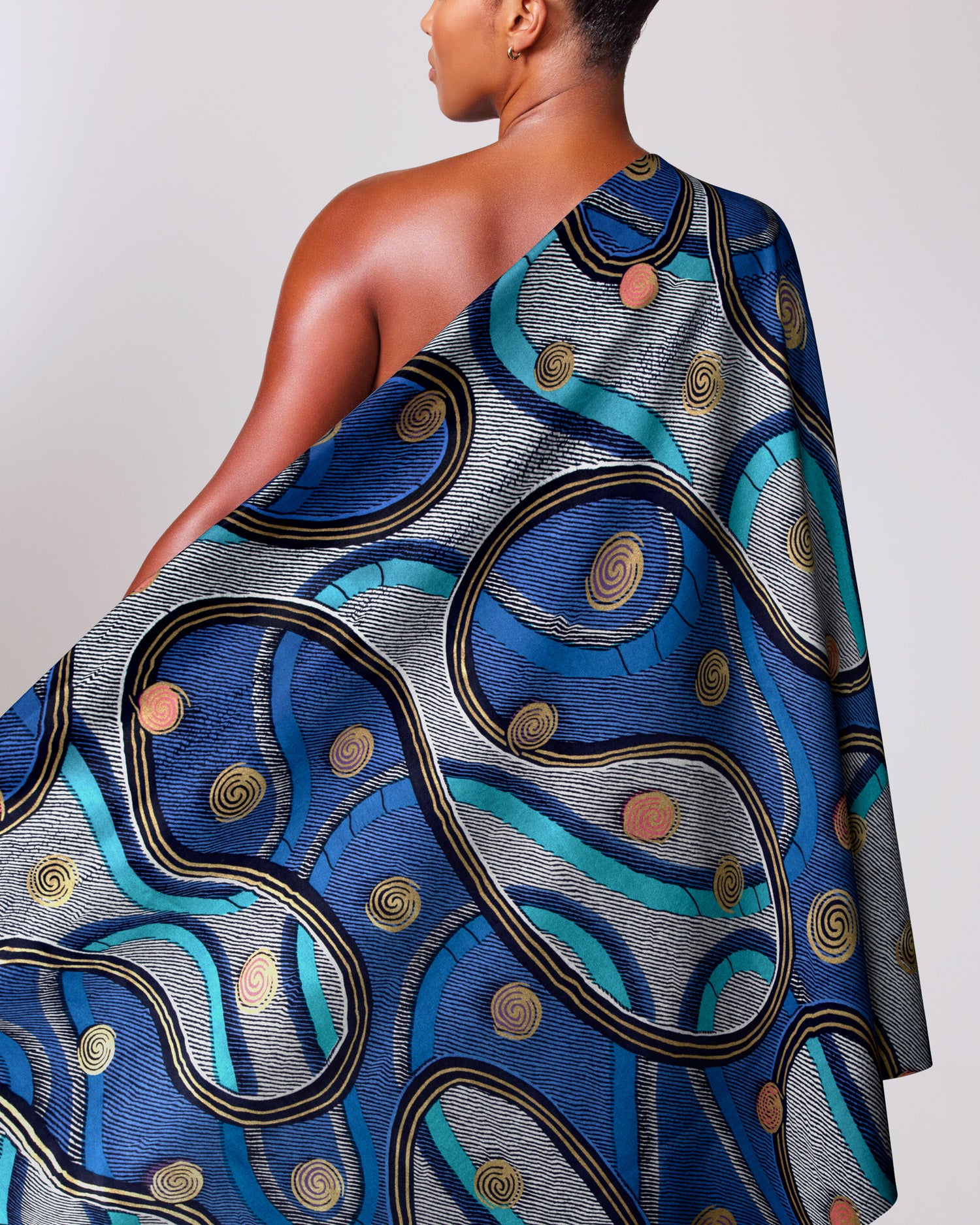 Vibrant blue silver teal patterned satin royal vlw3211.004