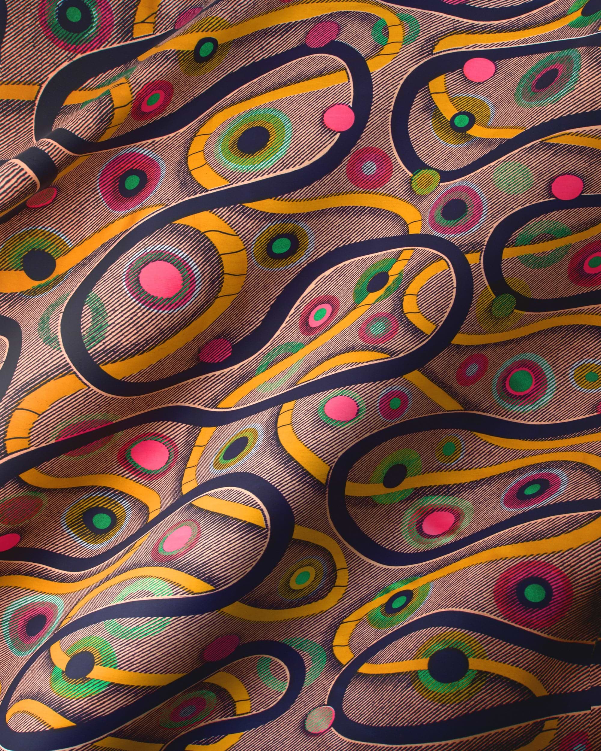 Vibrant abstract-patterned scarf earthy brown satin royal vlw3211.006