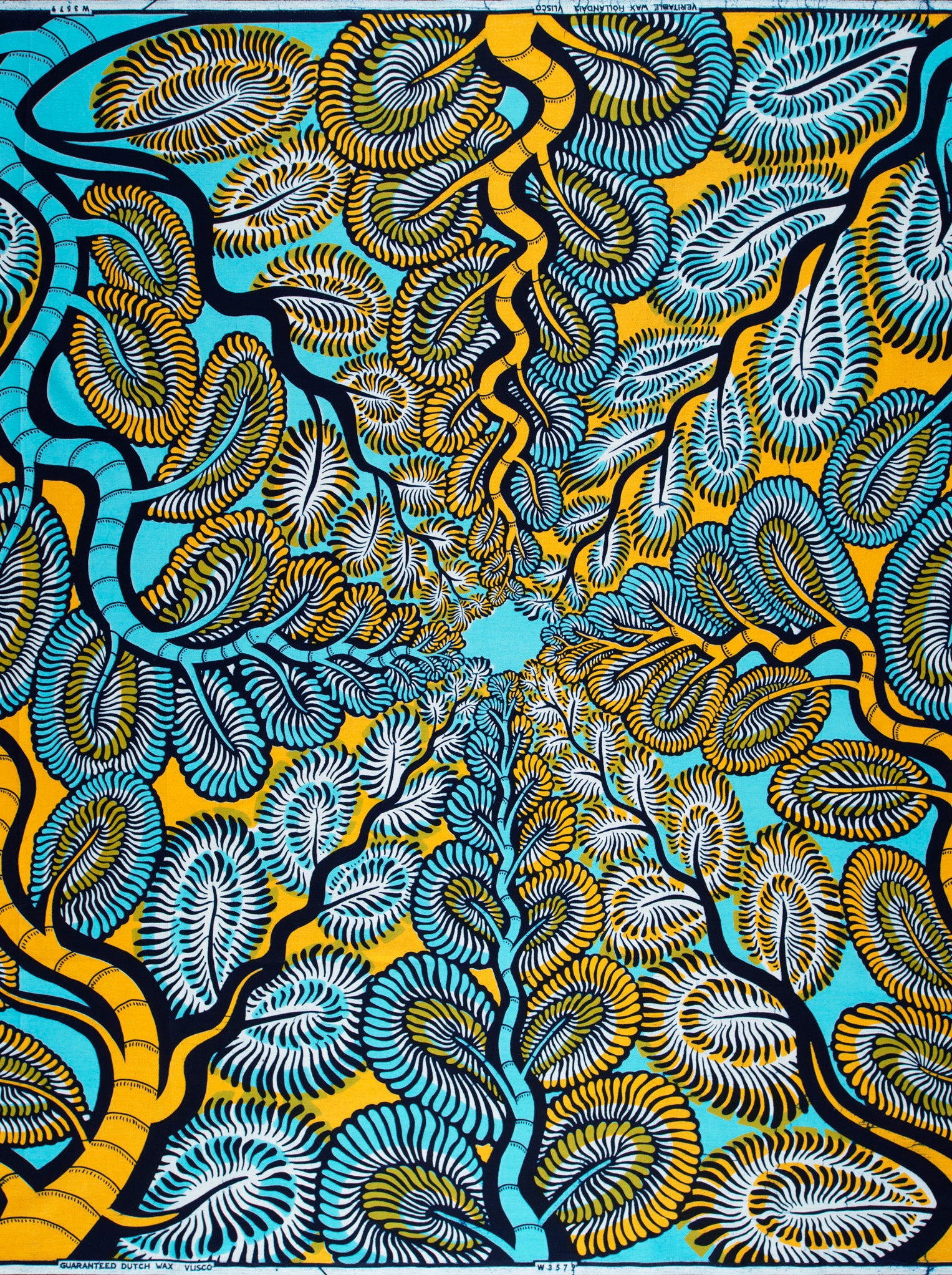 Vibrant turquoise gold african print wax hollandais vlw3579.004