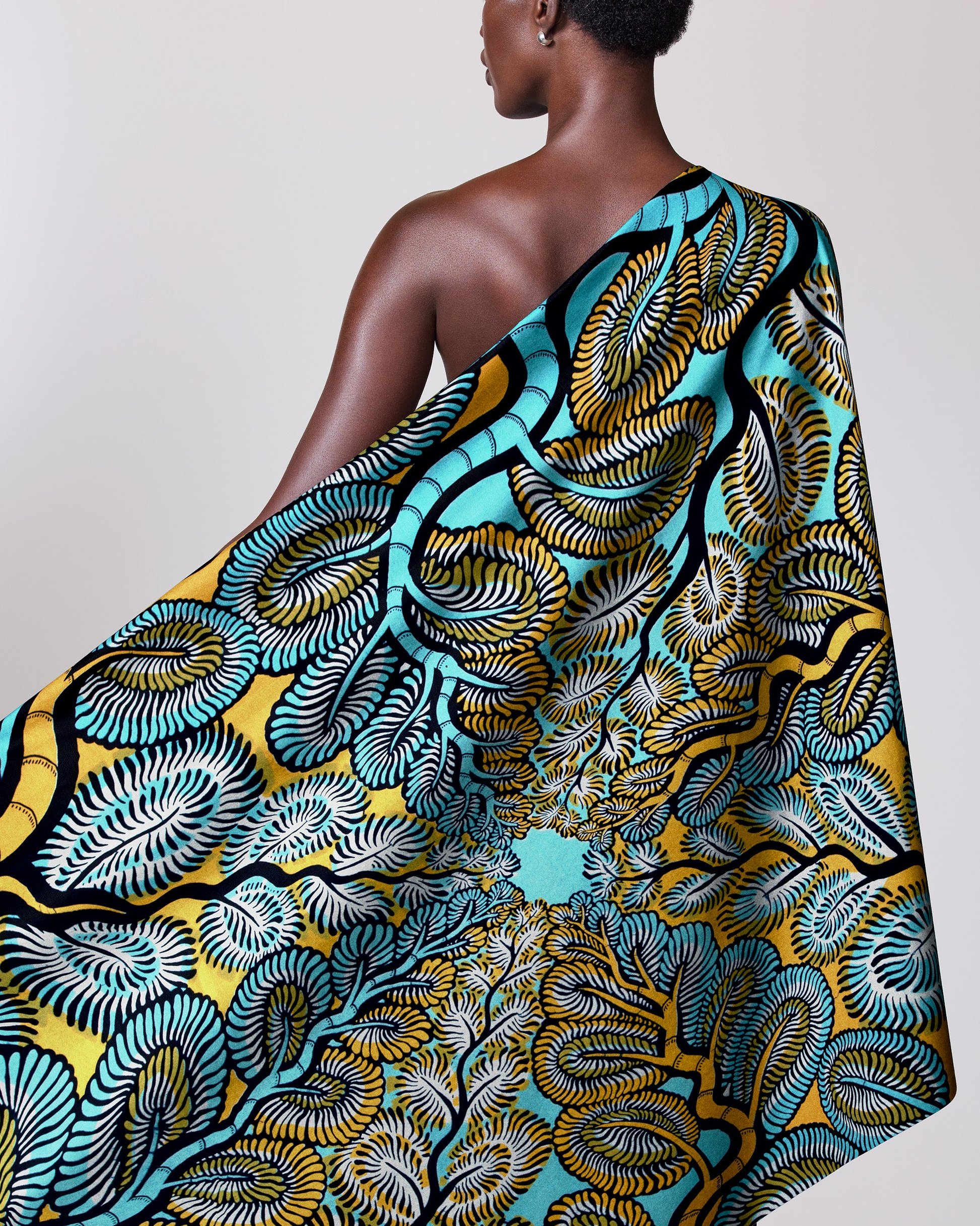 Vibrant turquoise gold patterned african wax hollandais vlw3579.004