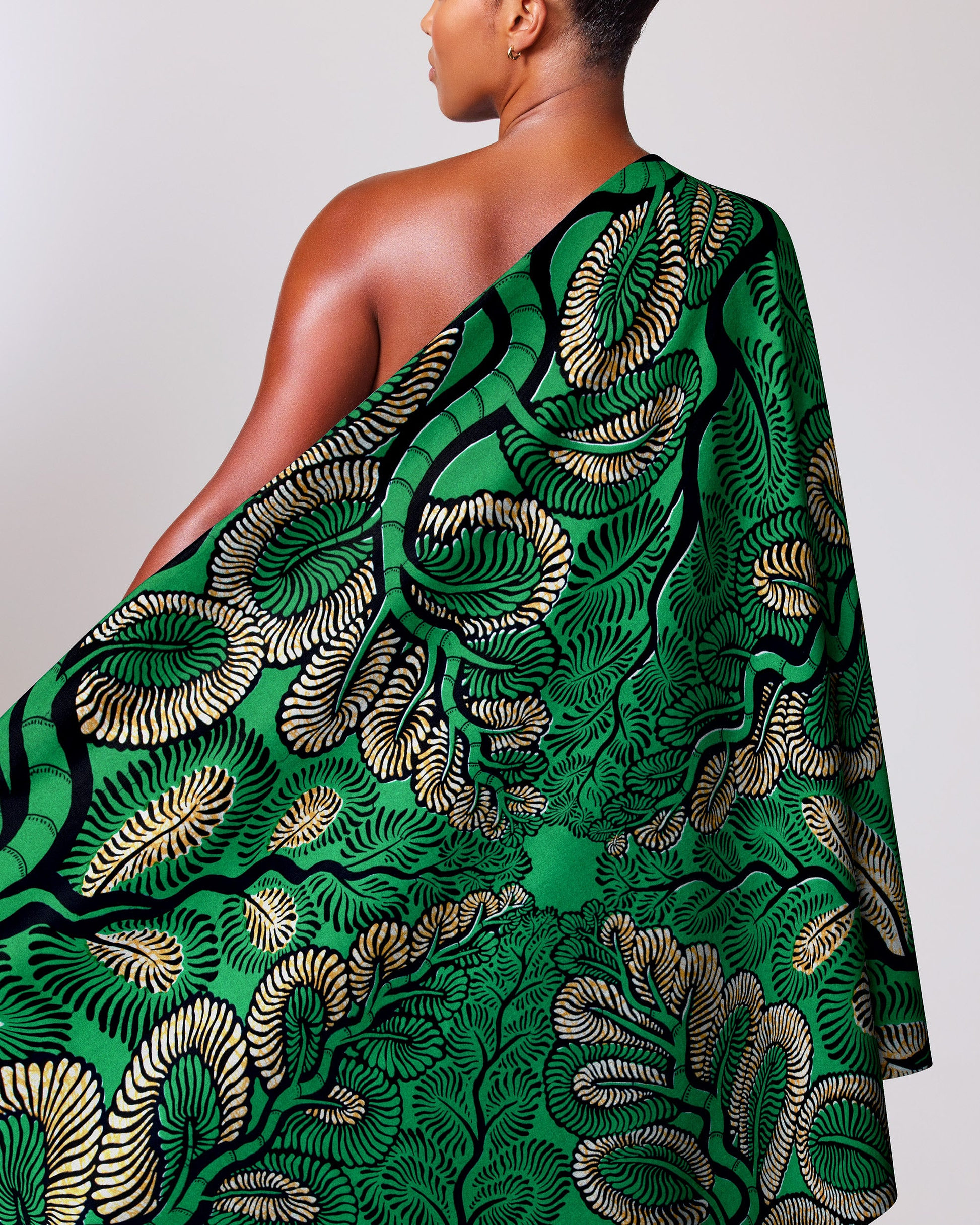 Vibrant green one-shoulder dress adorned wax hollandais vlw3579.005