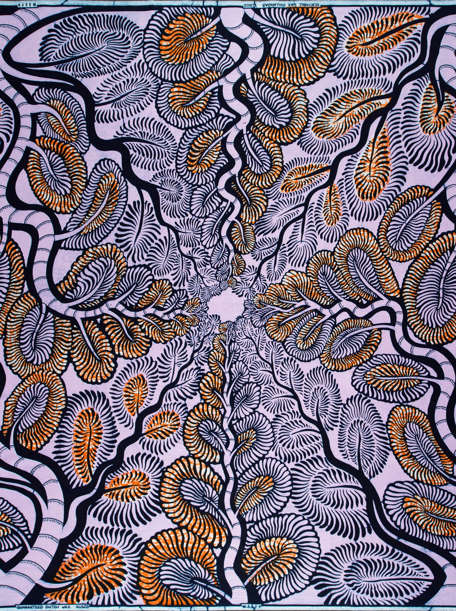Vibrant orange black patterned african wax hollandais vlw3579.008