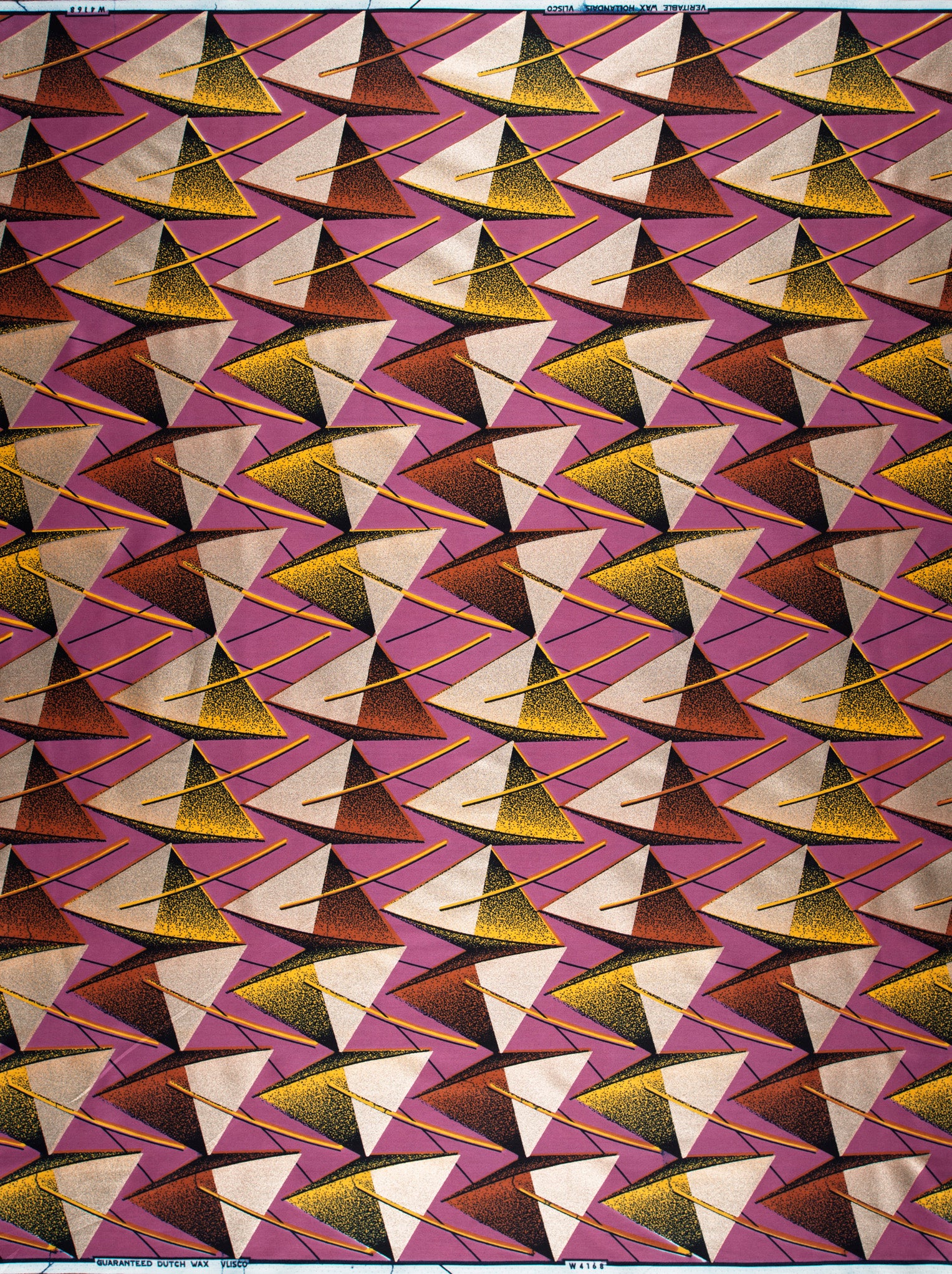 Vibrant geometric-patterned fabric triangles gold wax hollandais vlw4168.019