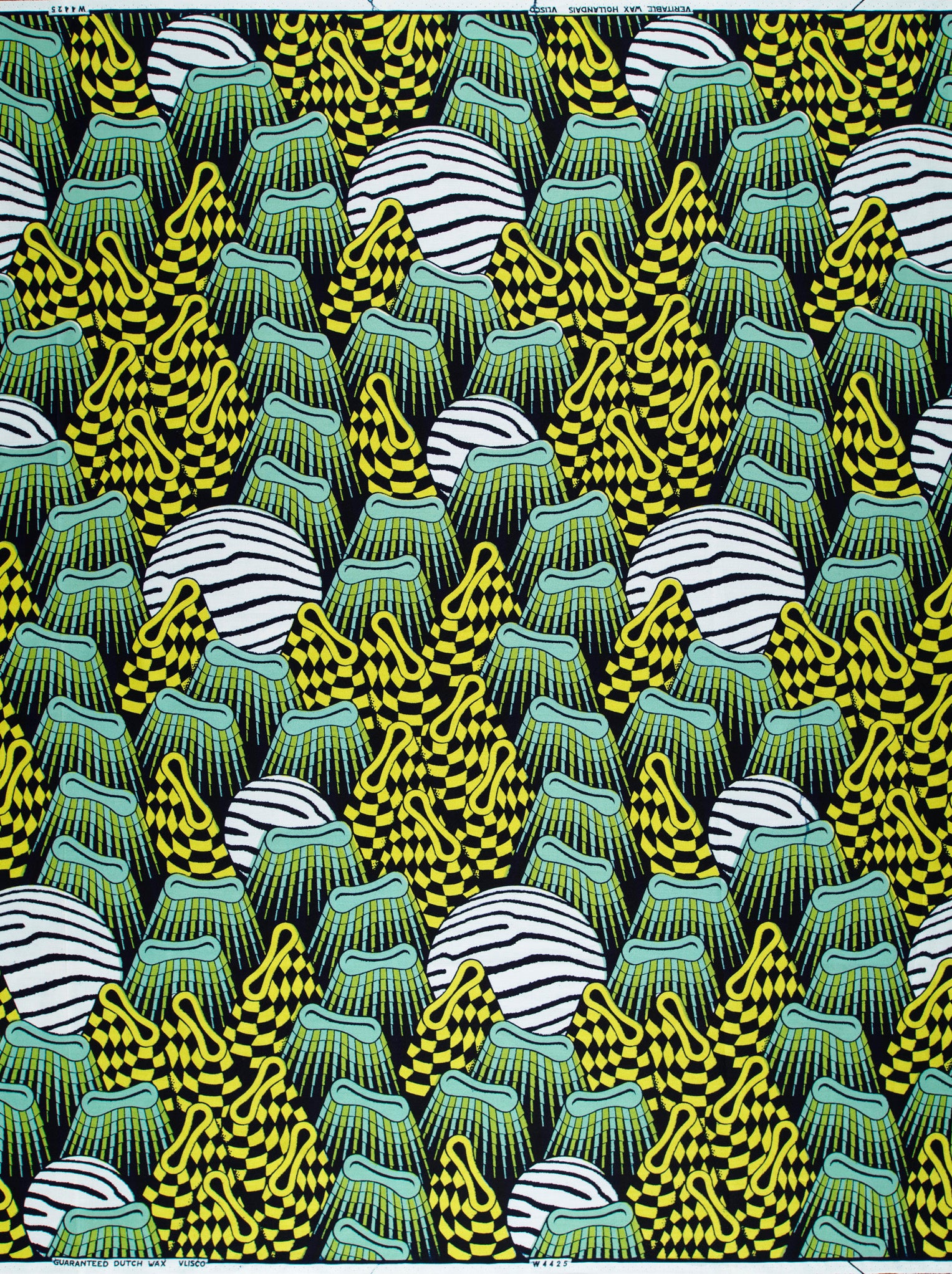Vibrant green yellow black patterned wax hollandais vlw4425.020