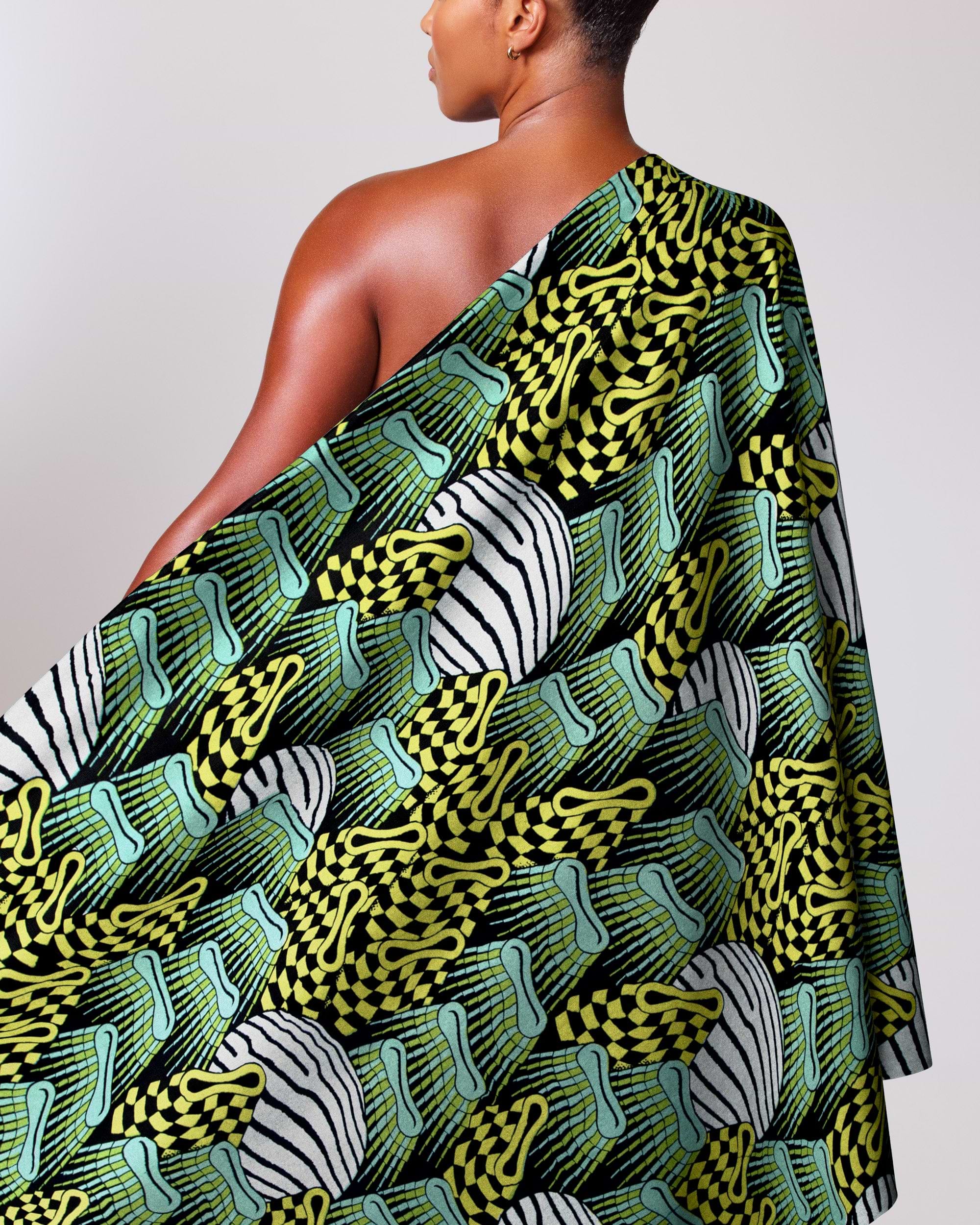 Vibrant green black white patterned wax hollandais vlw4425.020