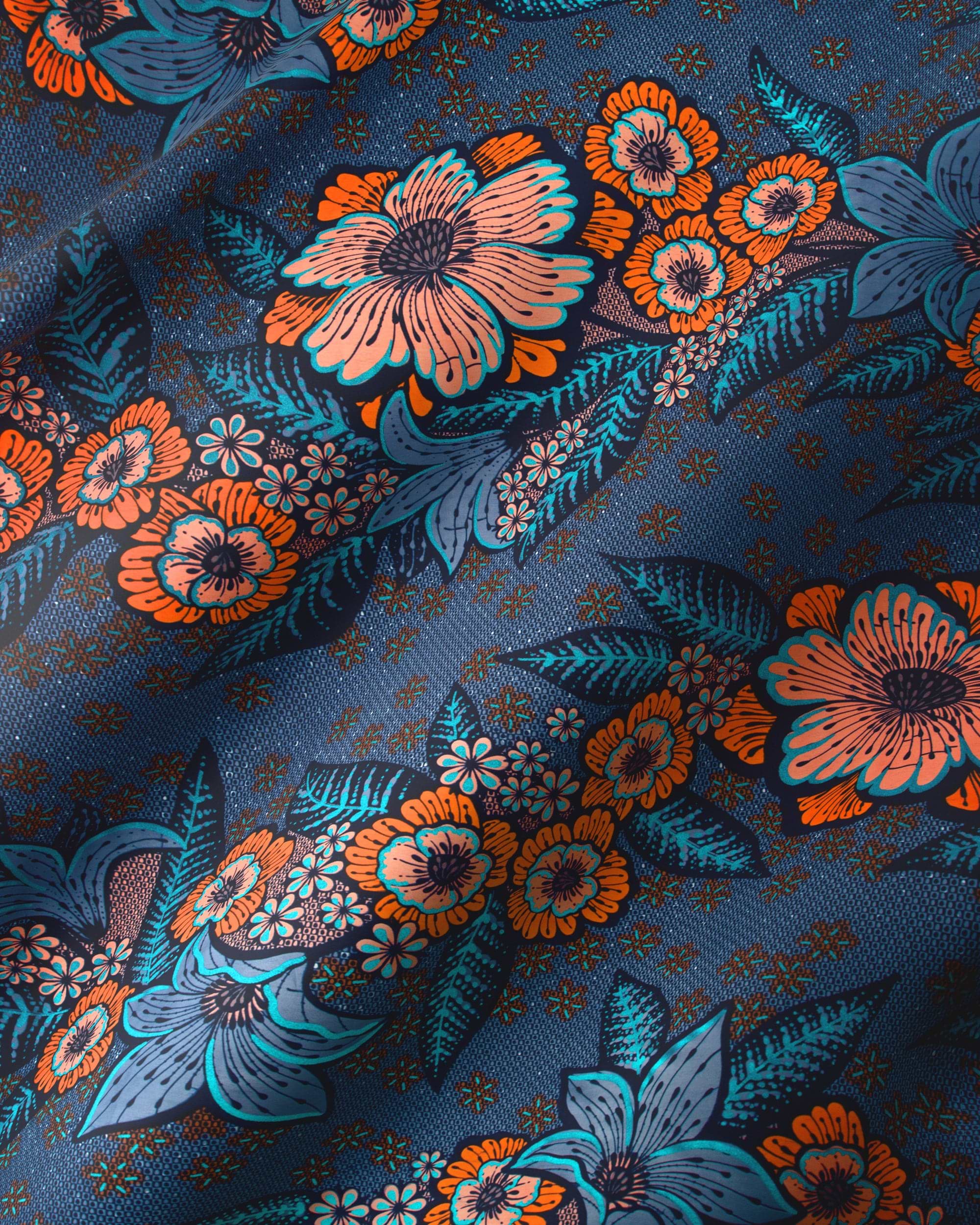 Navy blue fabric vibrant floral satin royal vlw4754.002