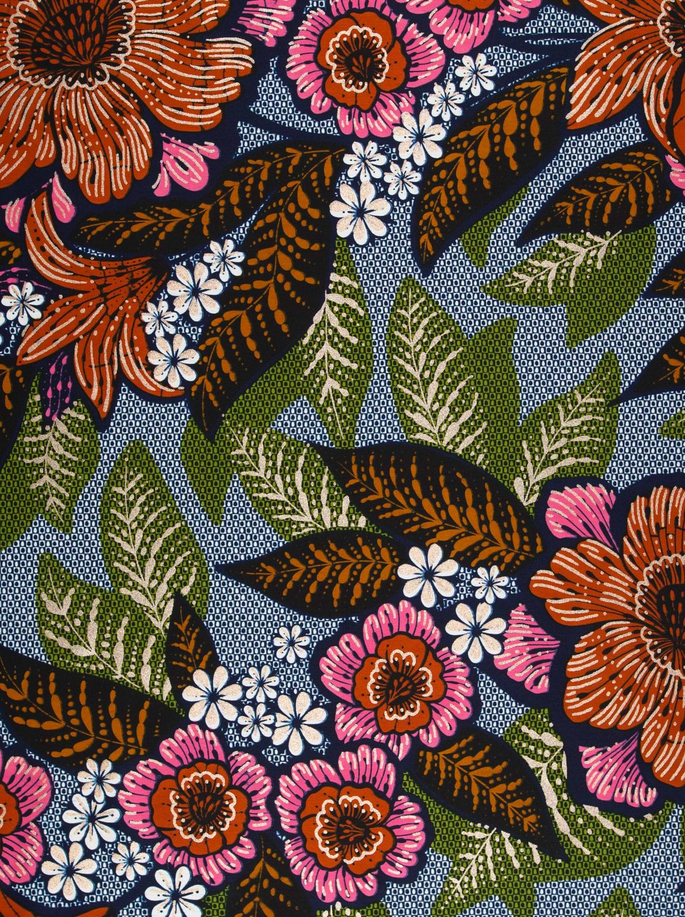 Vibrant floral fabric bold pink satin royal vlw4754.004
