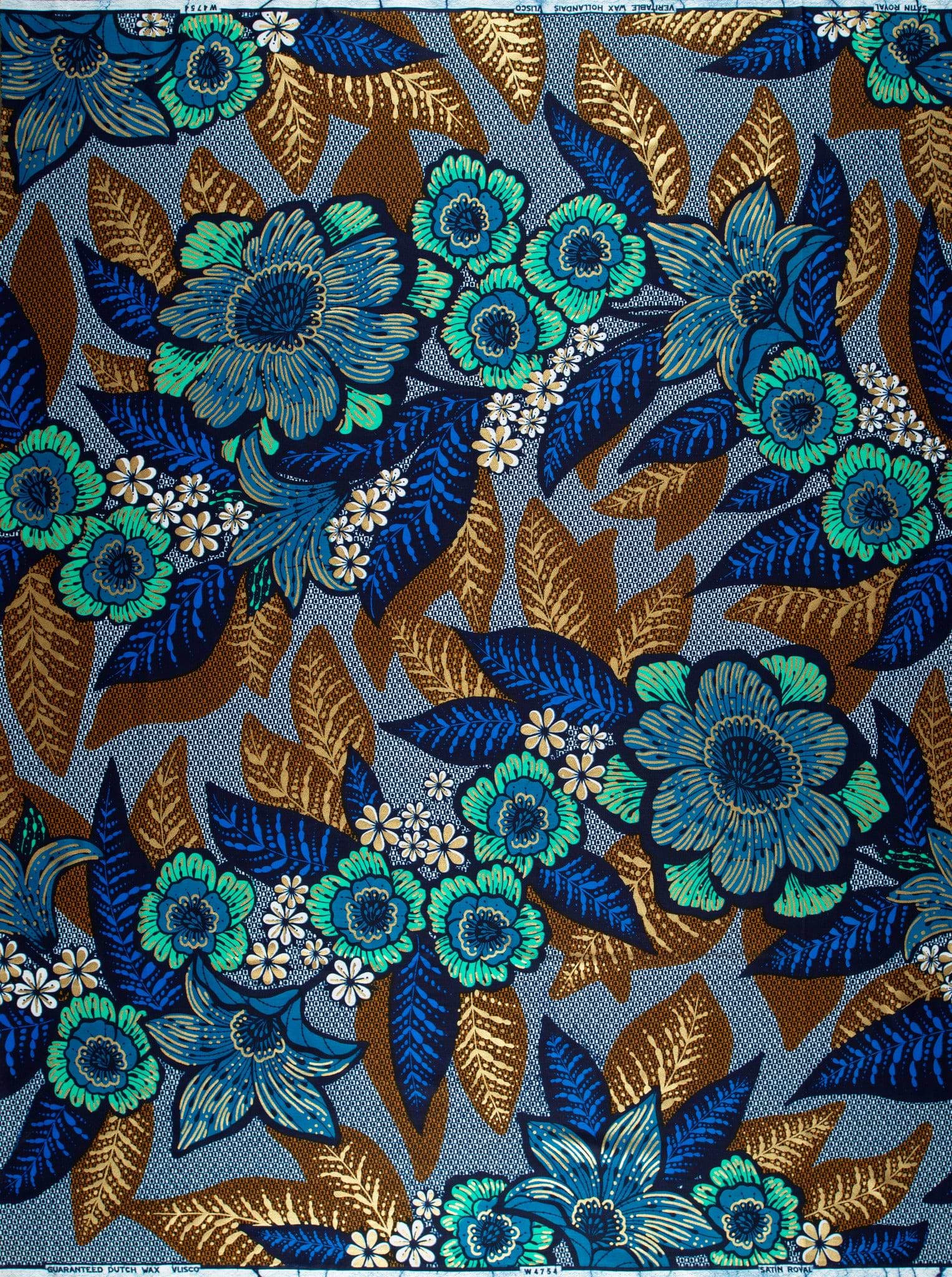 Vibrant blue green floral fabric satin royal vlw4754.005