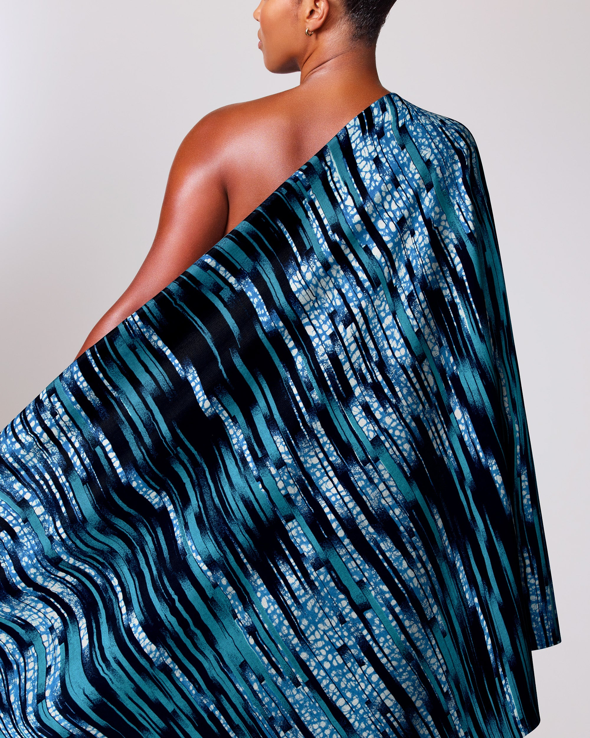One-shoulder dress vibrant teal black wax hollandais vlw4799.004