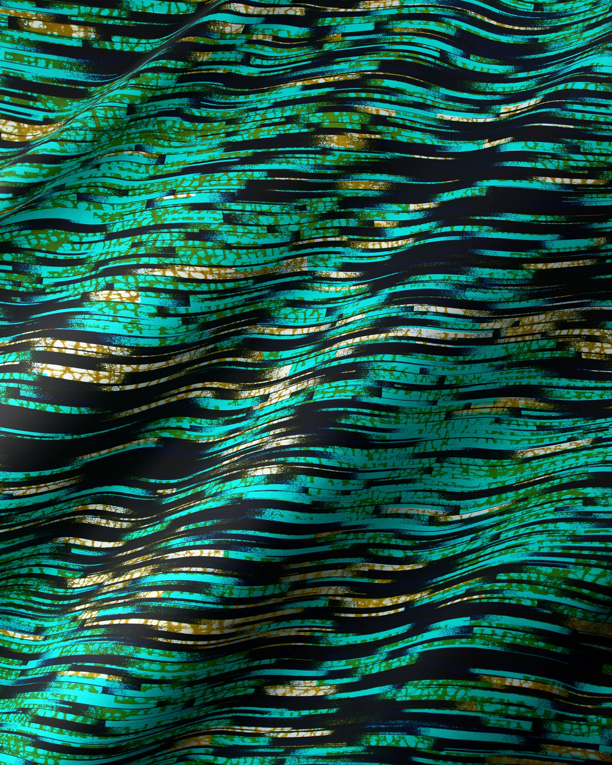 Vibrant teal gold wavy stripe wax hollandais vlw4799.007