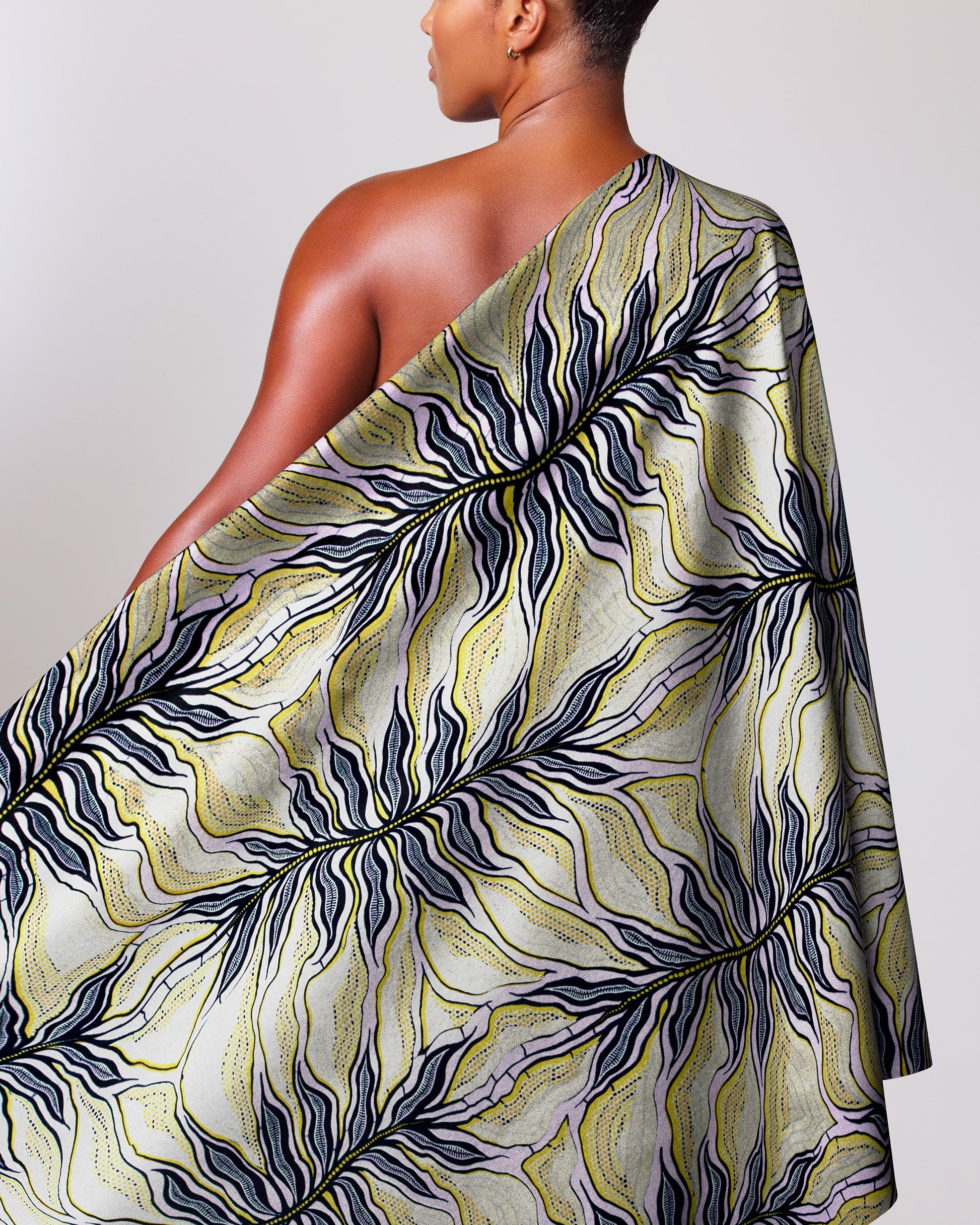 One-shoulder garment vibrant green black wax hollandais vlw4857.024